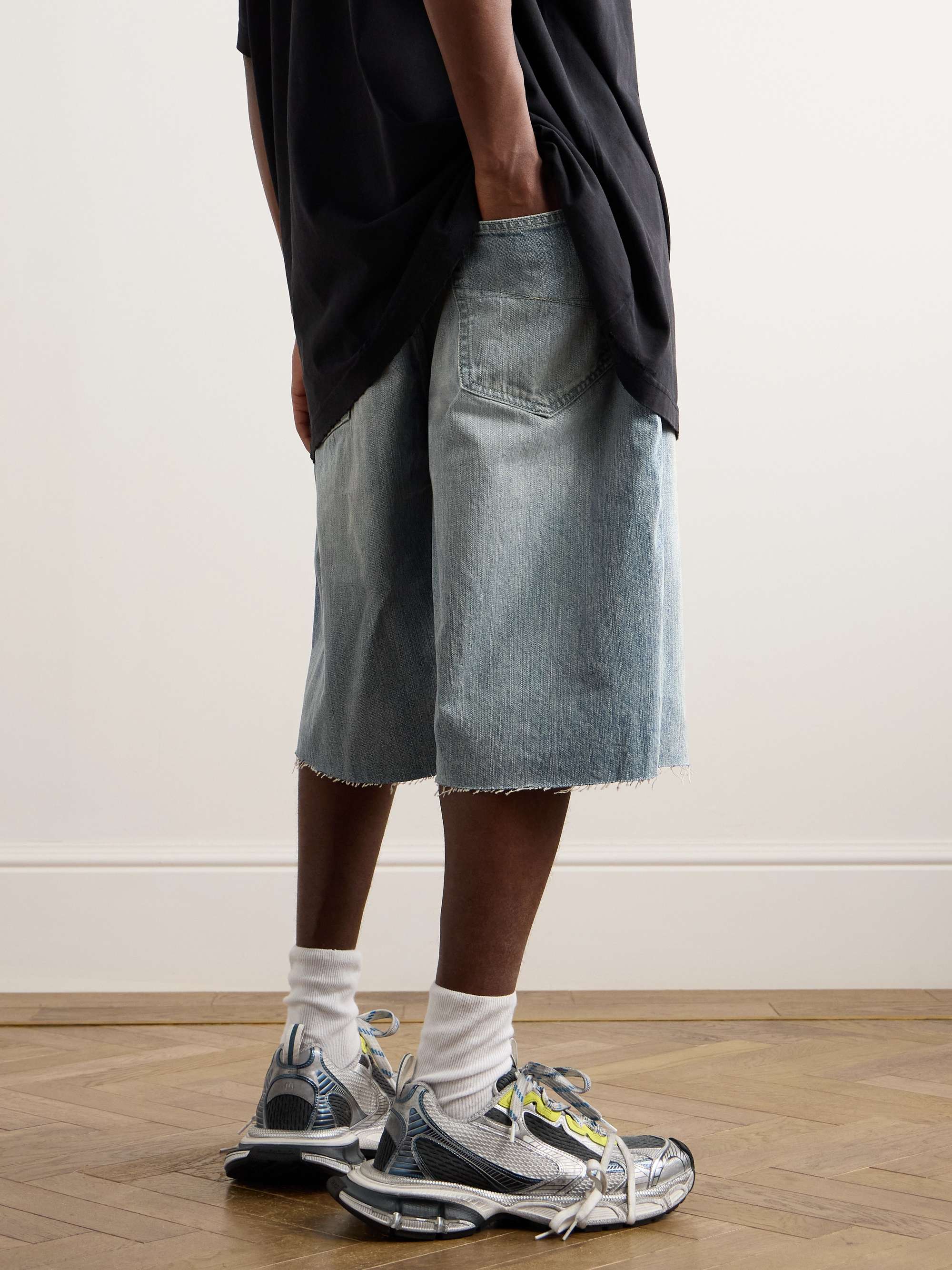 Distressed Denim Drawstring Shorts view