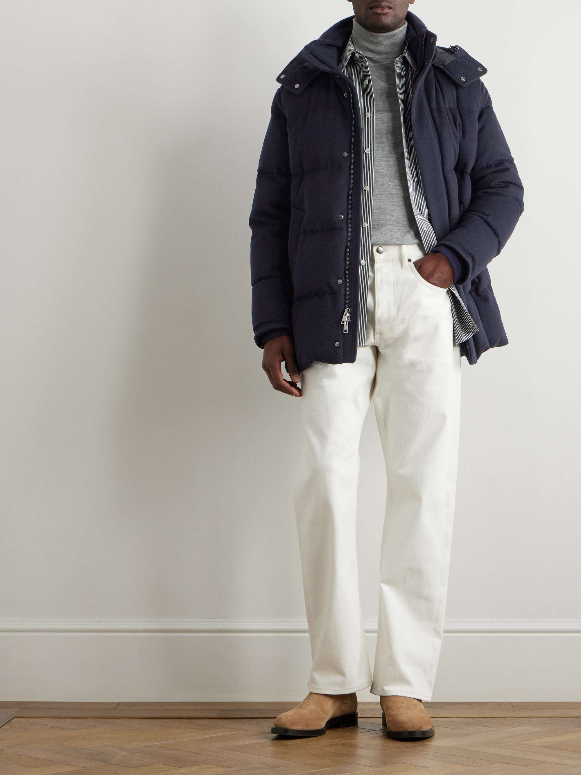 Quilted Brushed Wool-Blend Hooded Down Jacket view