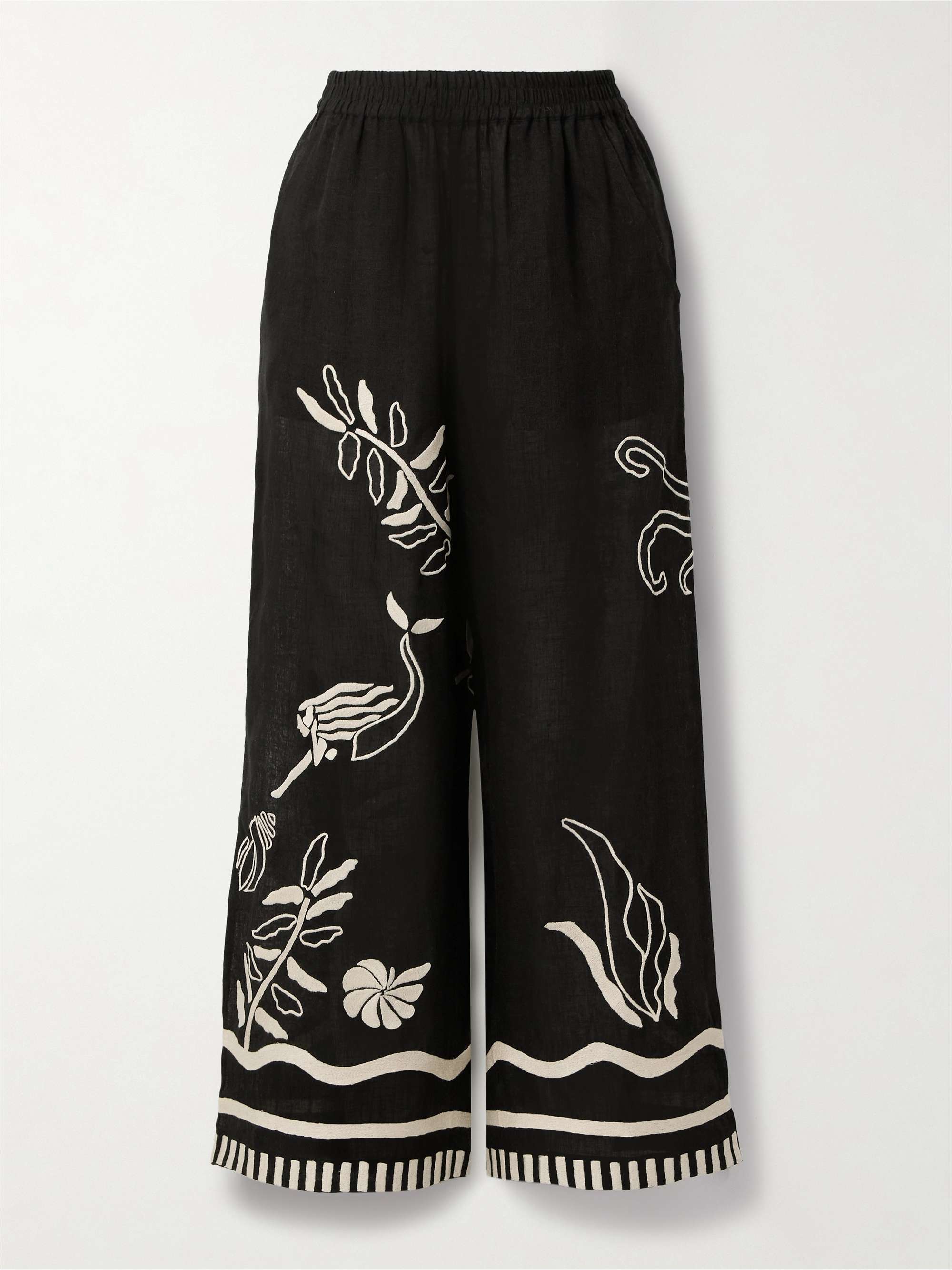 Mermaid Octopus embroidered linen wide-leg pants view