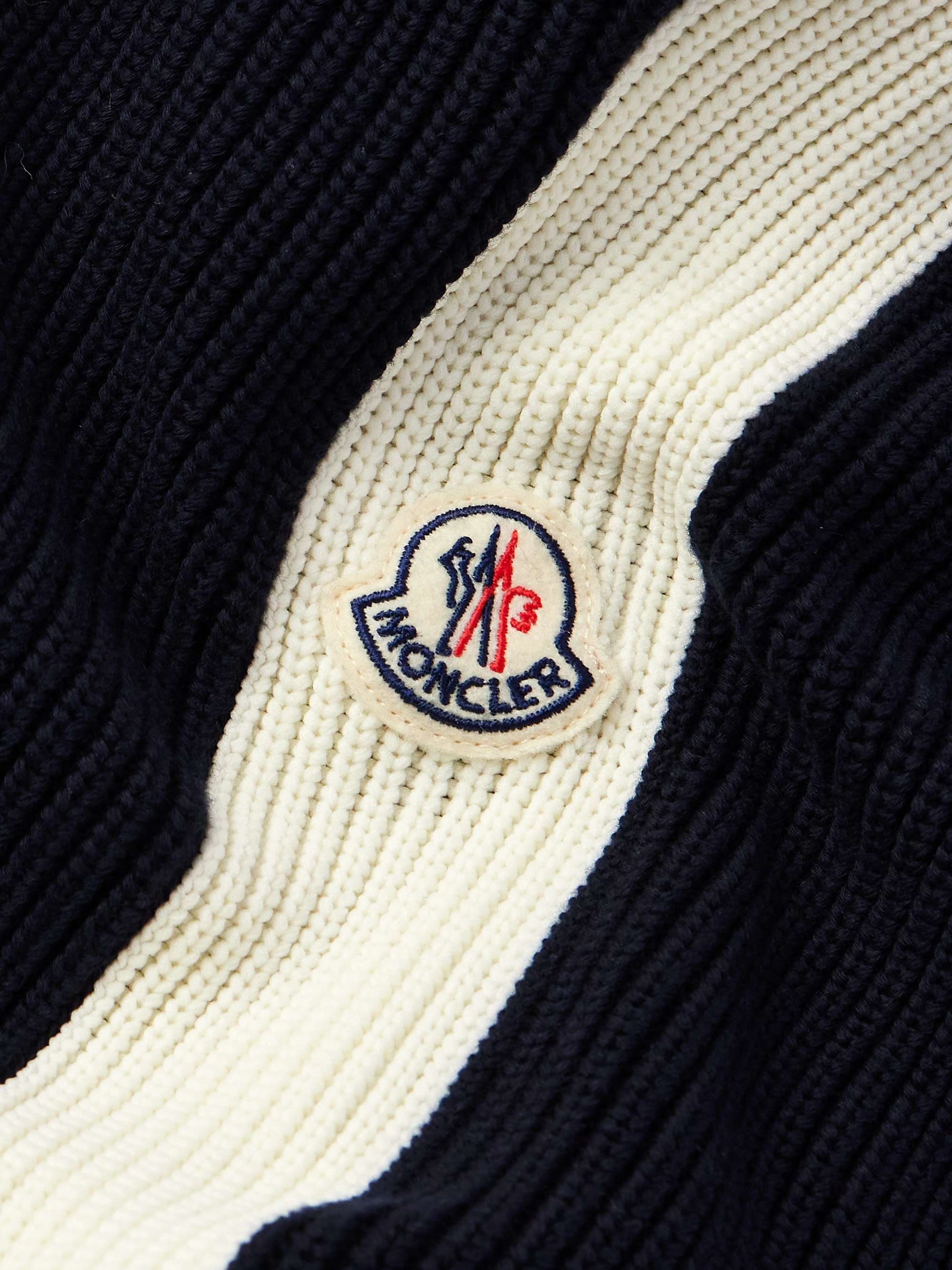 Slim-Fit Logo-Appliquéd Striped Ribbed Cotton and Quilted Shell Down Cardigan view