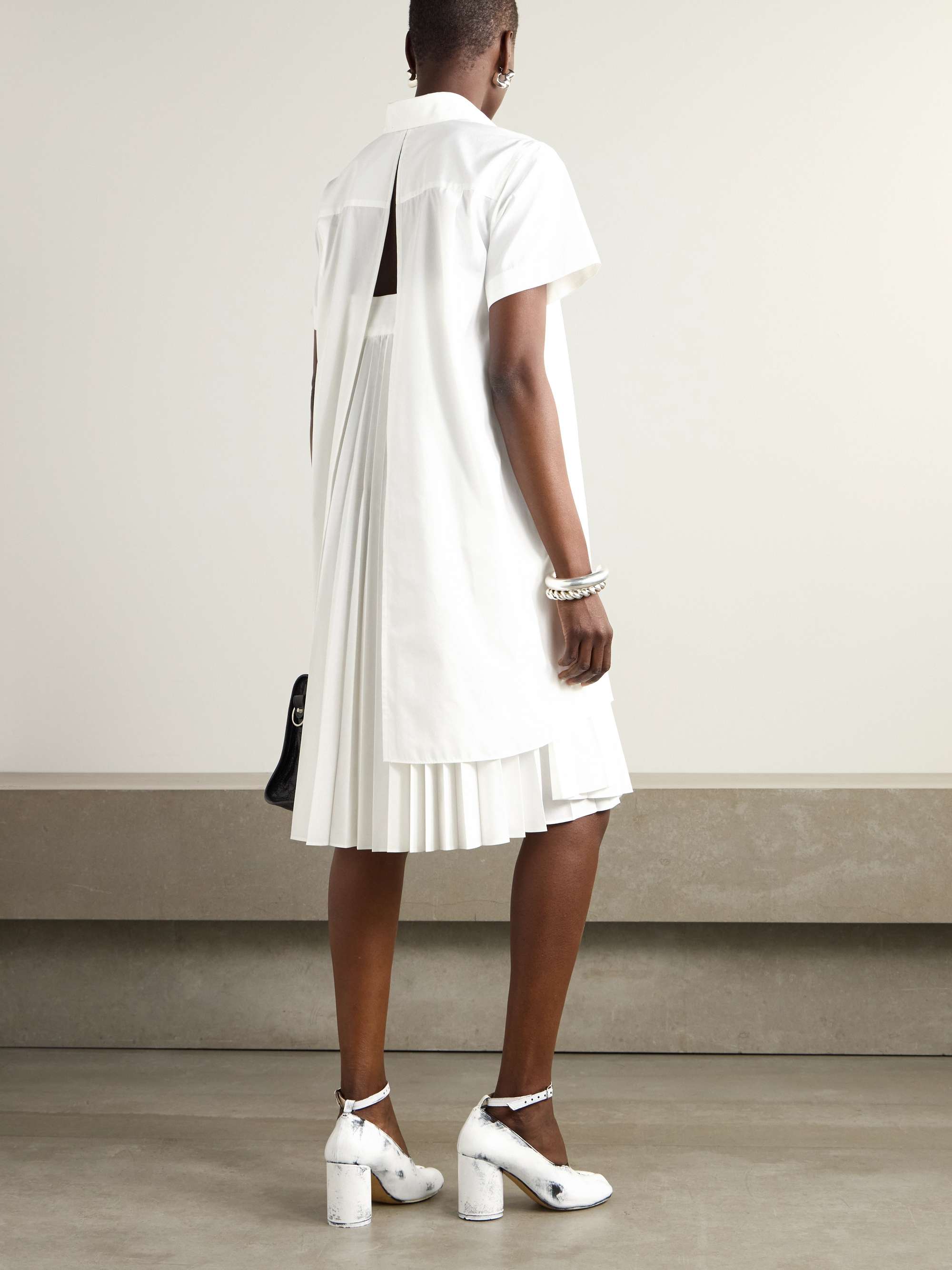 Layered pleated poplin midi shirt dress view