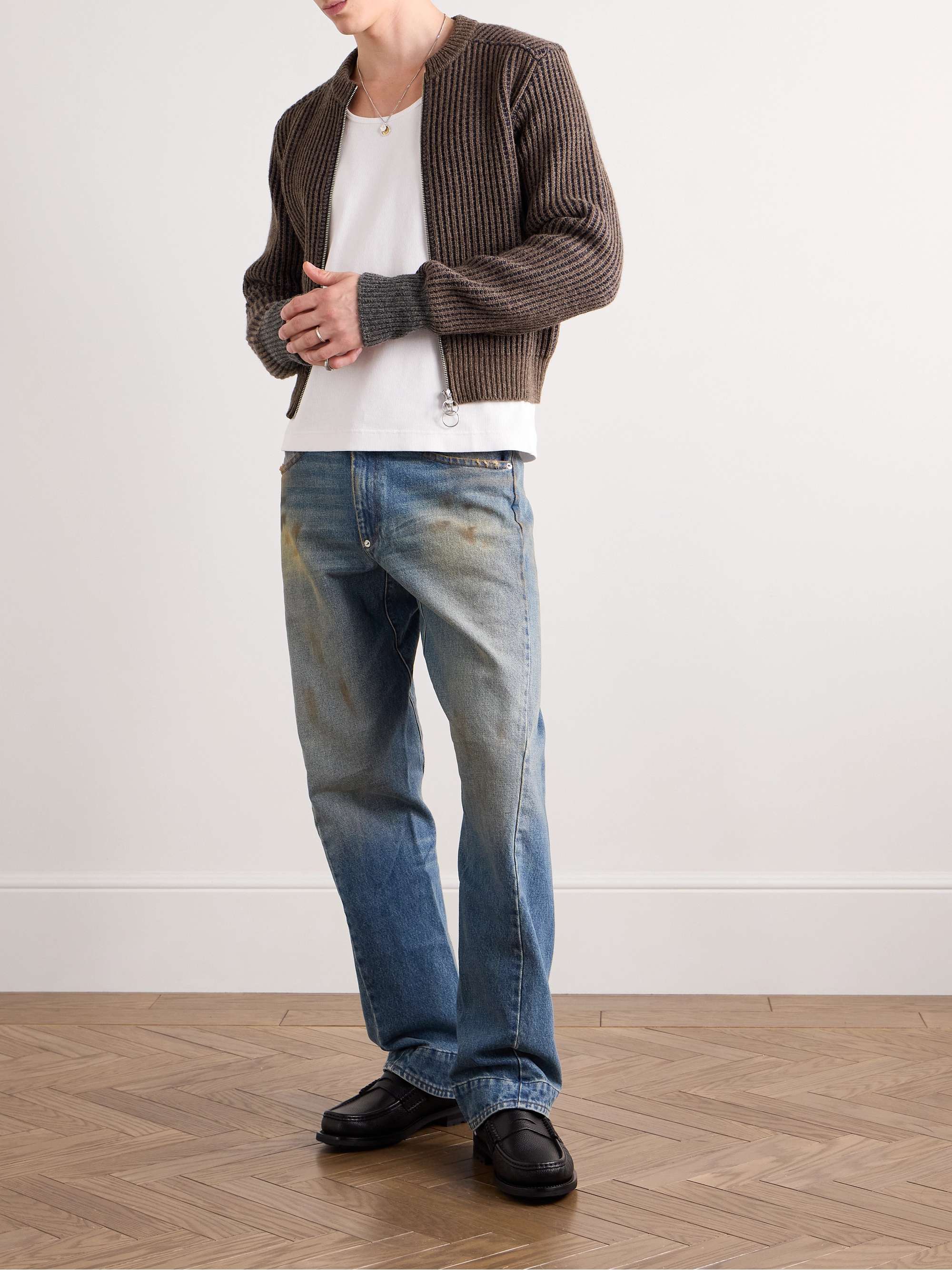 Cropped Ribbed Wool Zip-Up Cardigan view