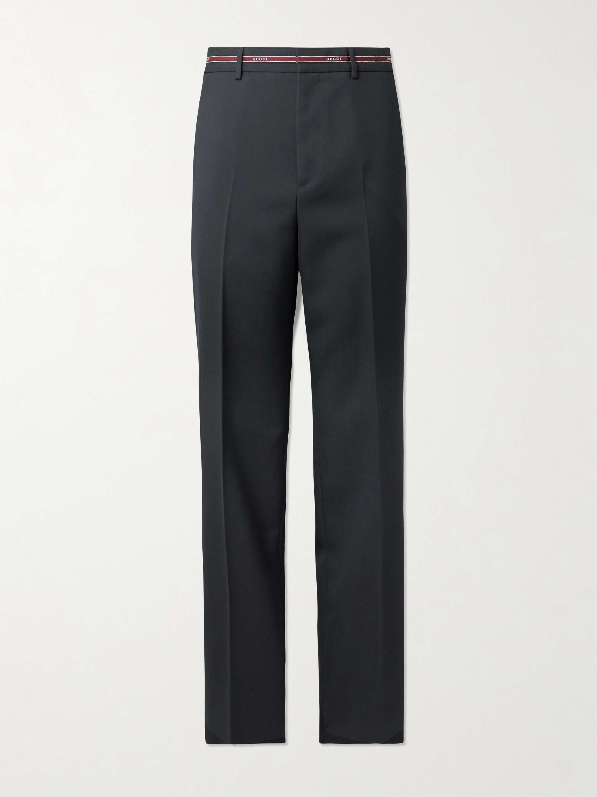 Lido Straight-Leg Logo Jacquard-Trimmed Grain de Poudre Wool Trousers view