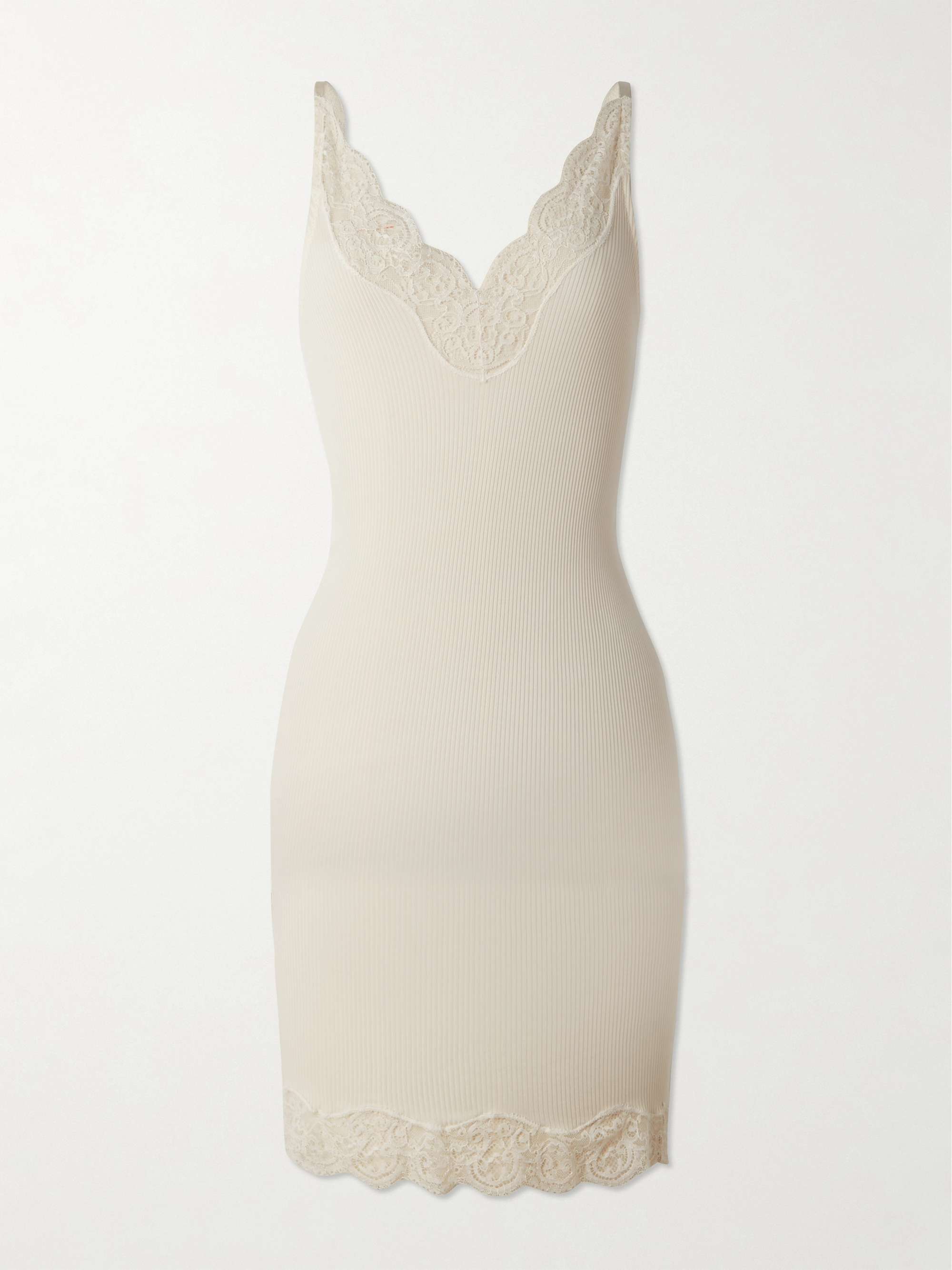 Lace-trimmed ribbed silk-jersey mini dress view