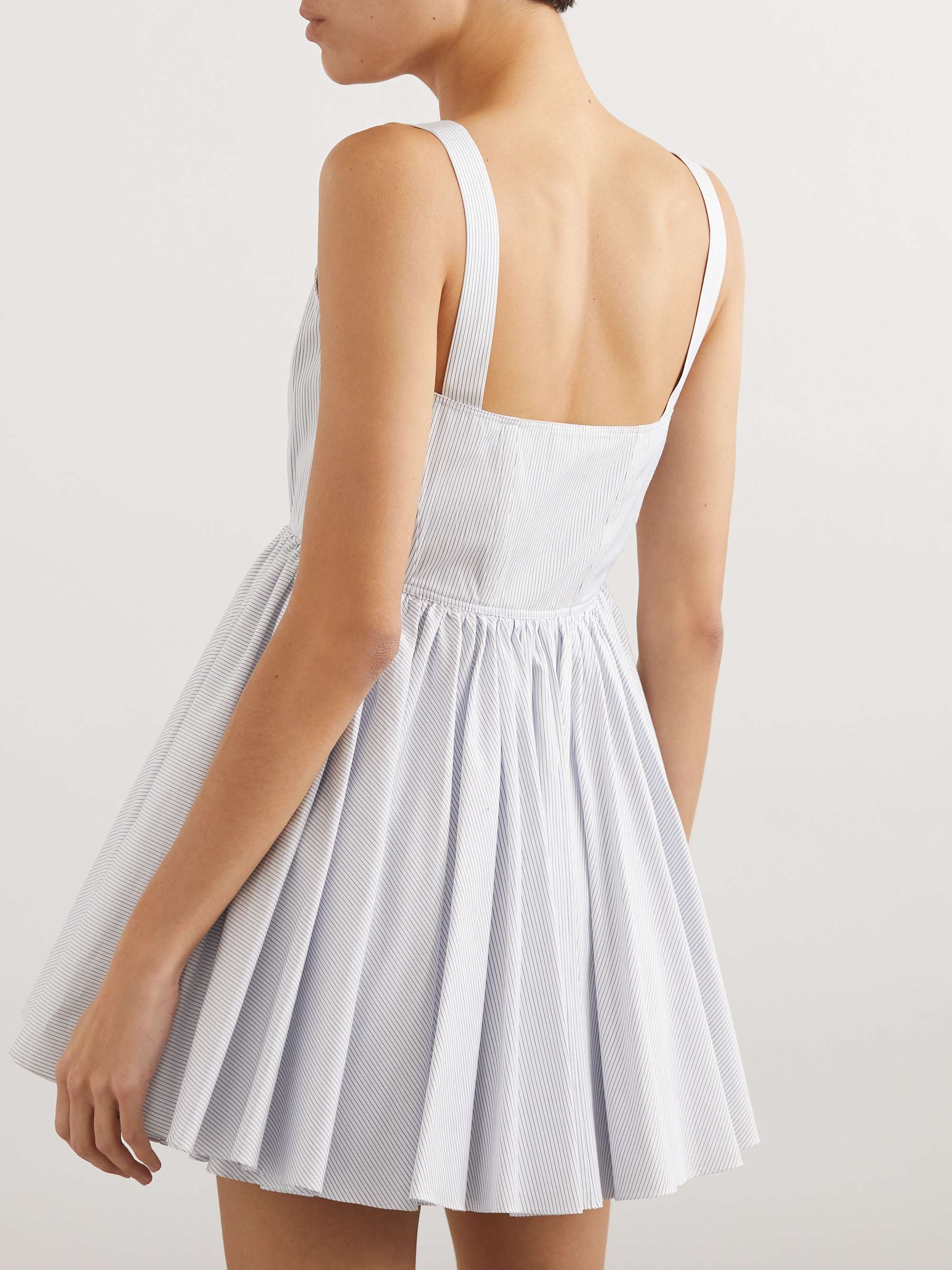 Gathered striped cotton-poplin mini dress view