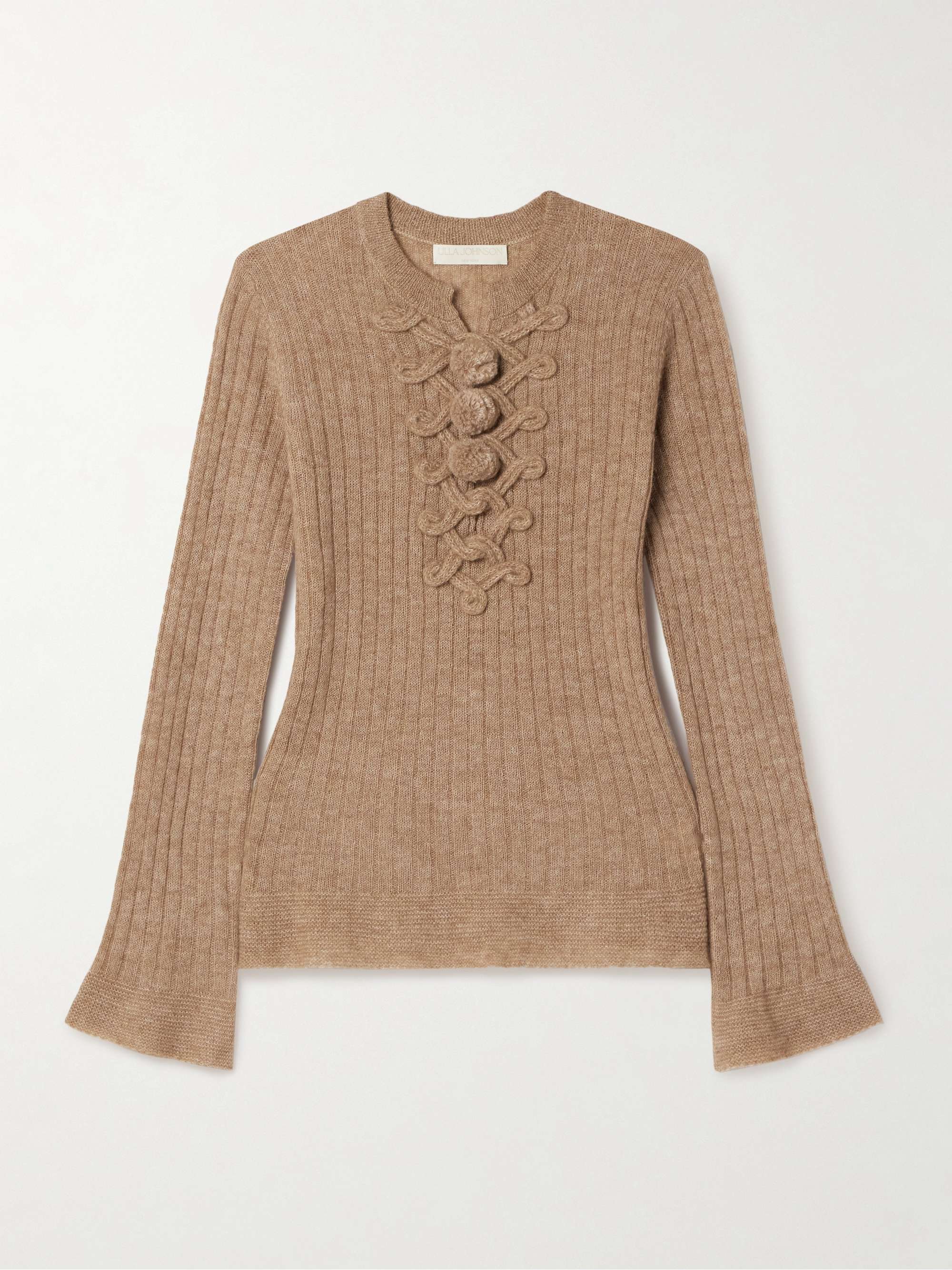 Magda pompom-detailed ribbed alpaca-blend sweater view