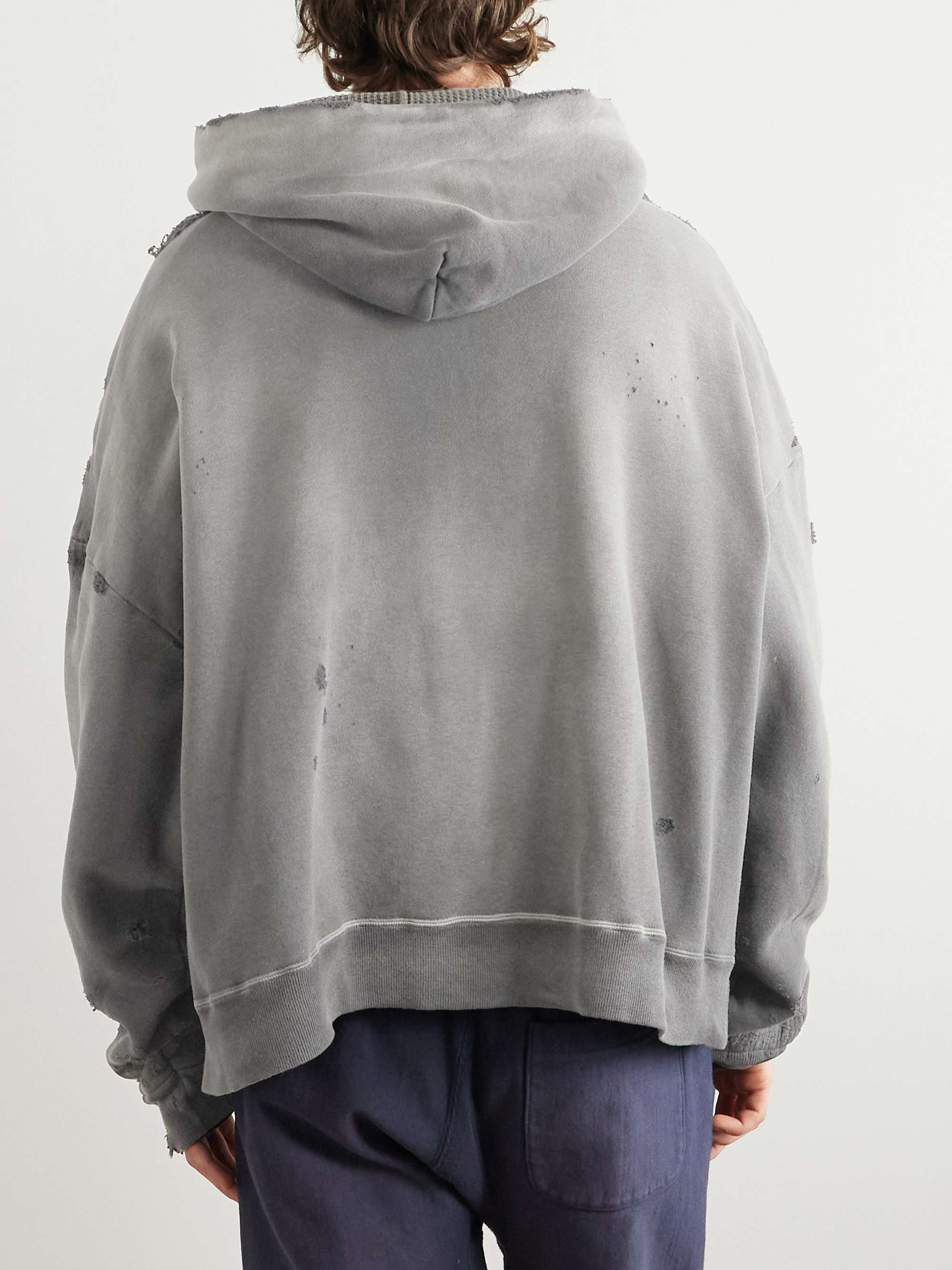 Distressed Cotton-Jersey Zip-Up Hoodie view