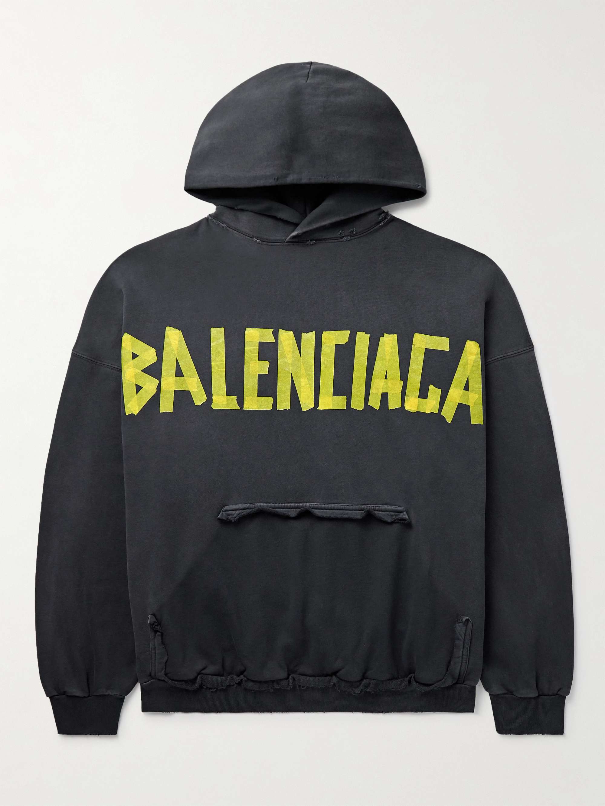 Tape Type Oversized Distressed Logo-Print Cotton-Jersey Hoodie view