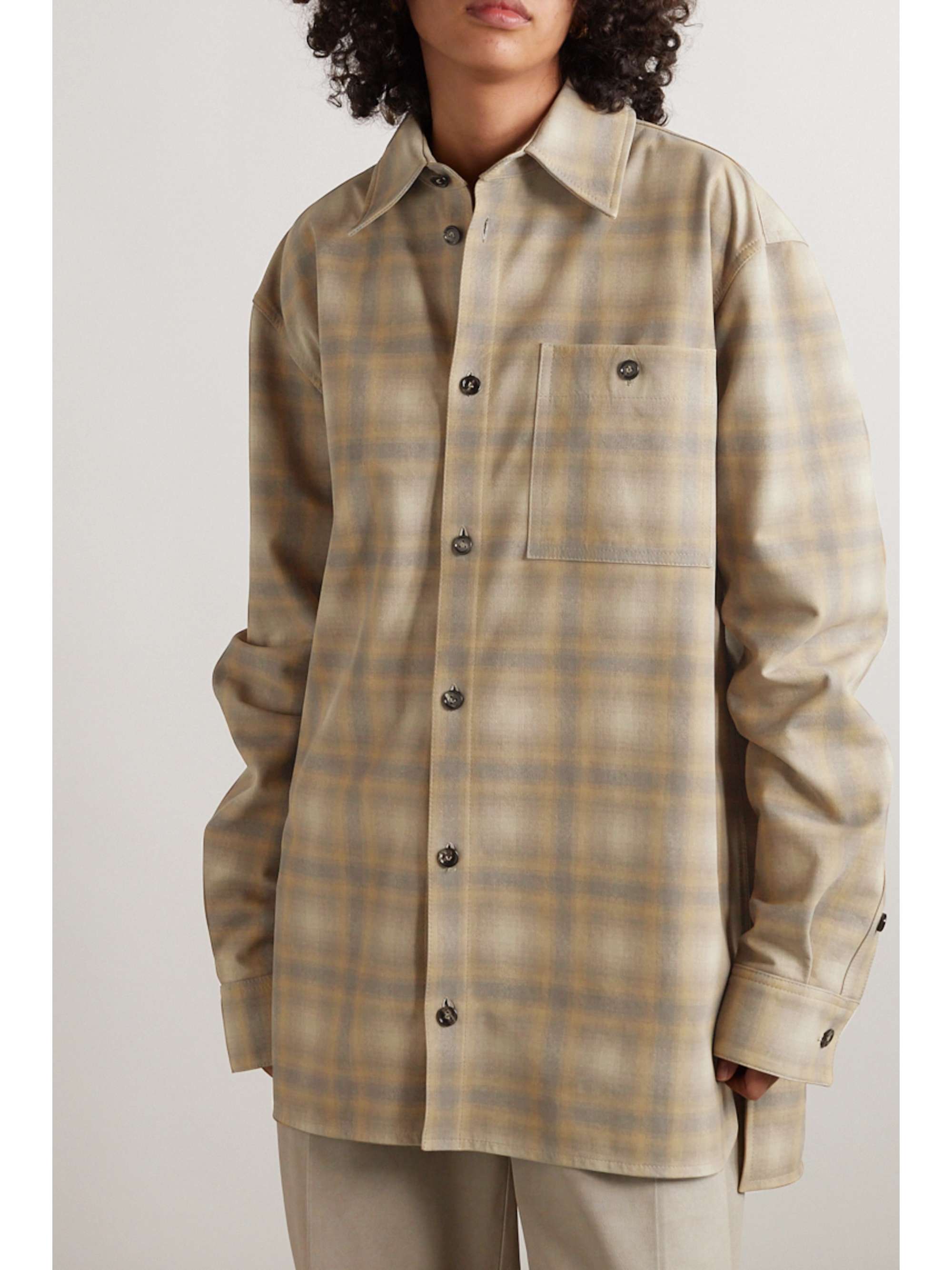 Oversized checked leather shirt view