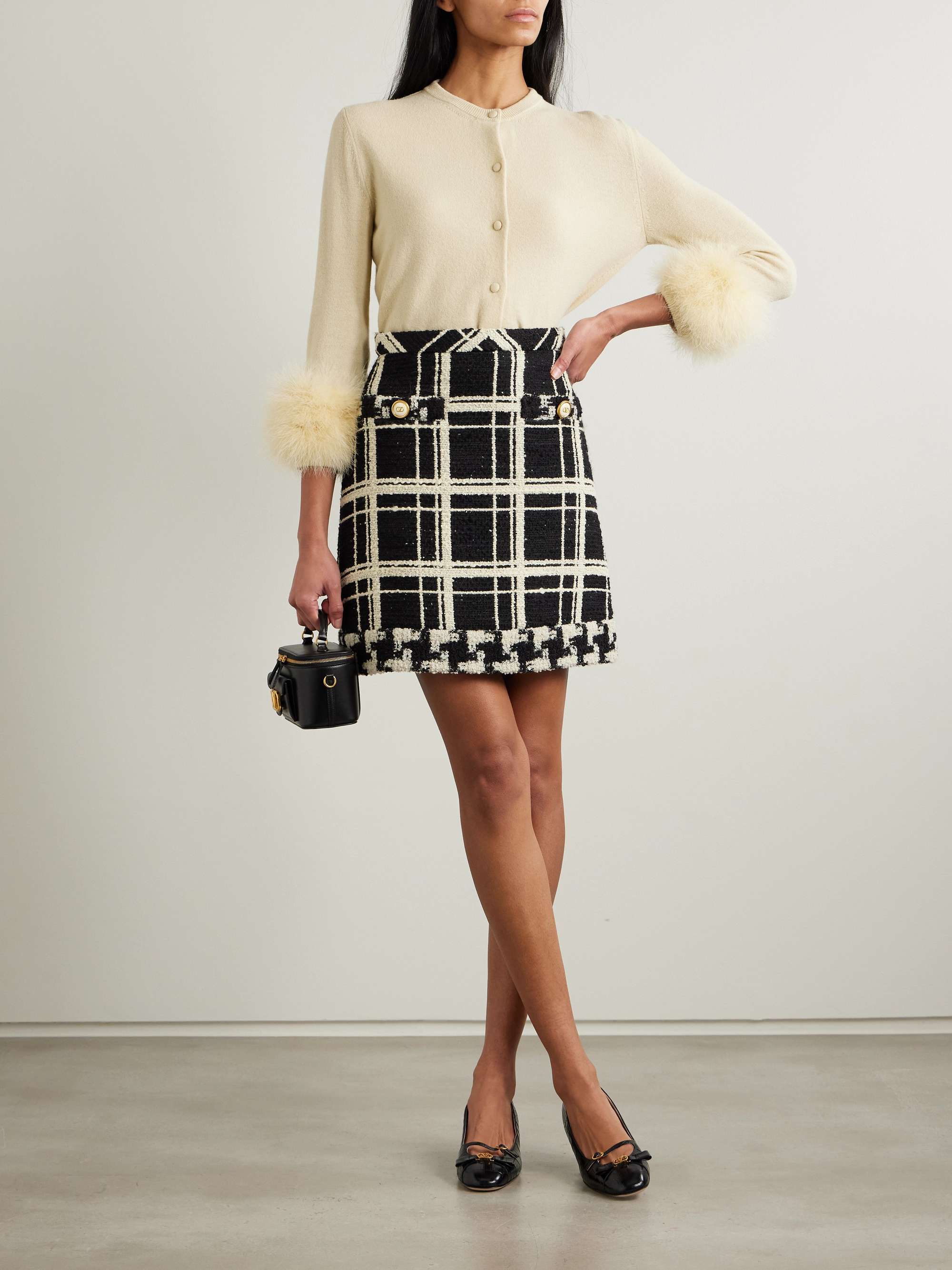 Feather-trimmed wool cardigan view
