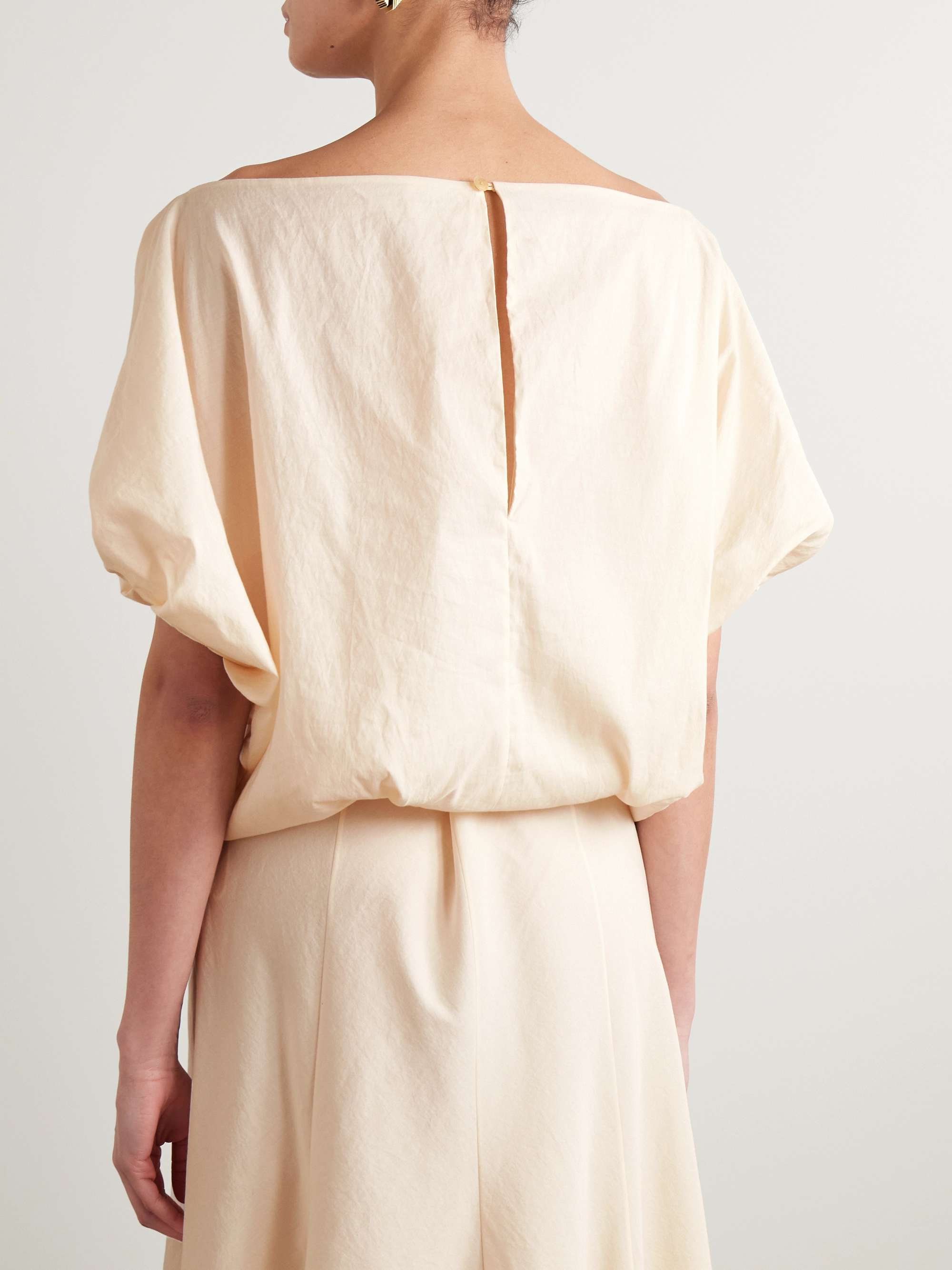 Niles cropped draped silk and cotton-blend twill top view