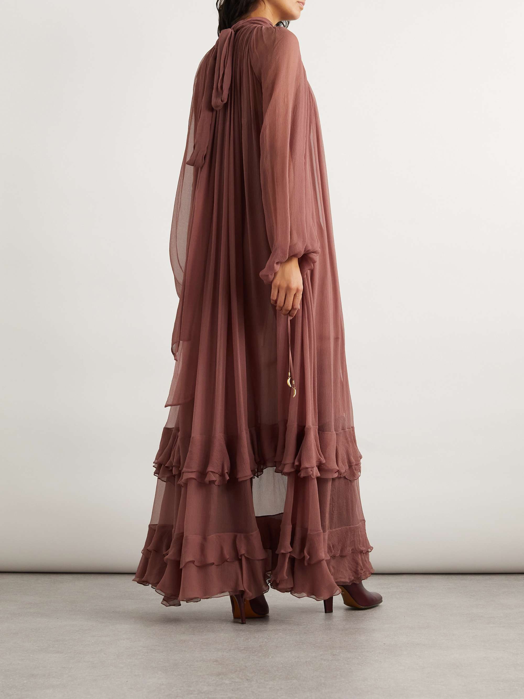 Ruffled tiered pleated silk-crepon gown view