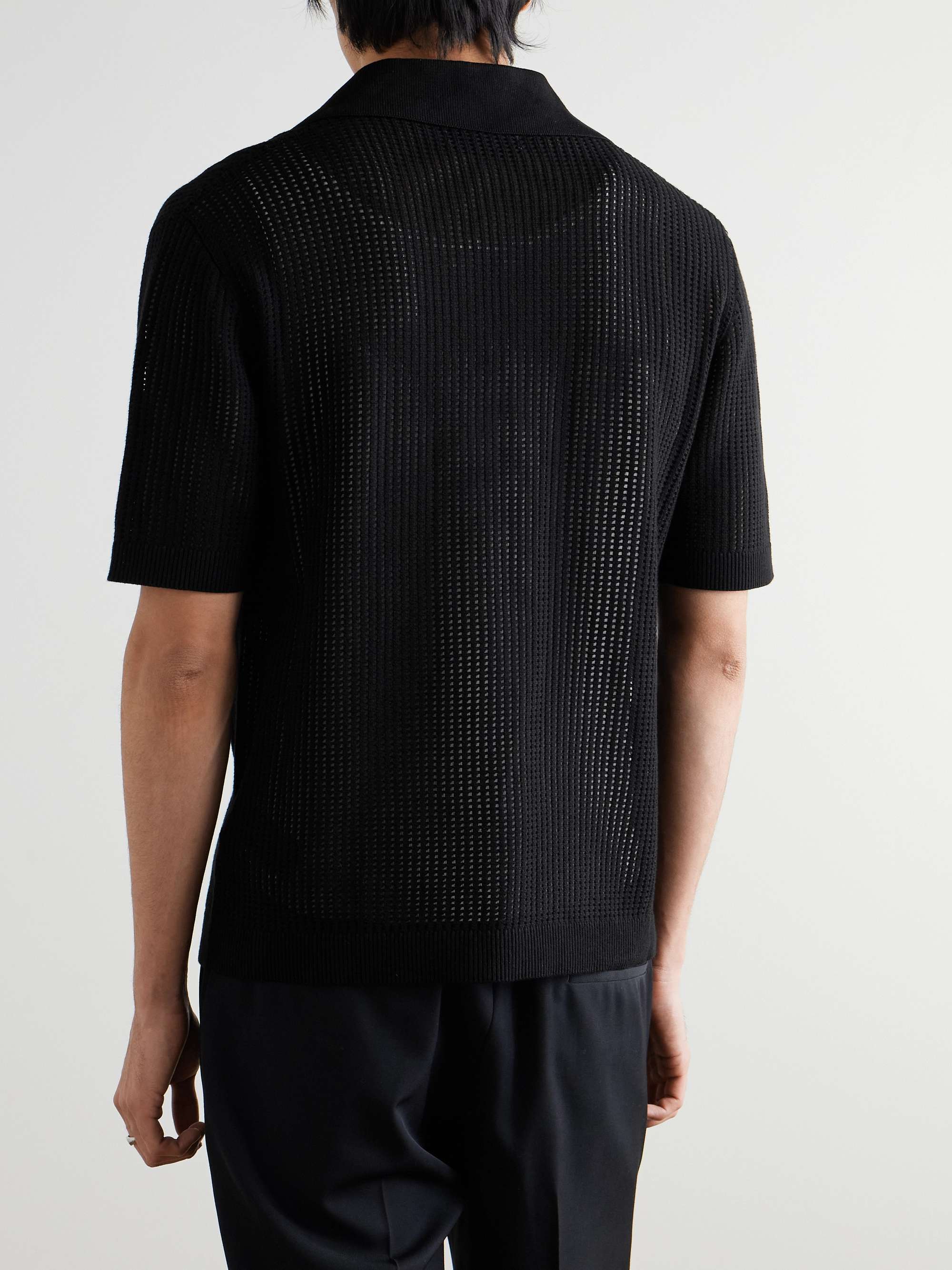 Camp-Collar Logo-Embroidered Open-Knit Cotton Shirt view