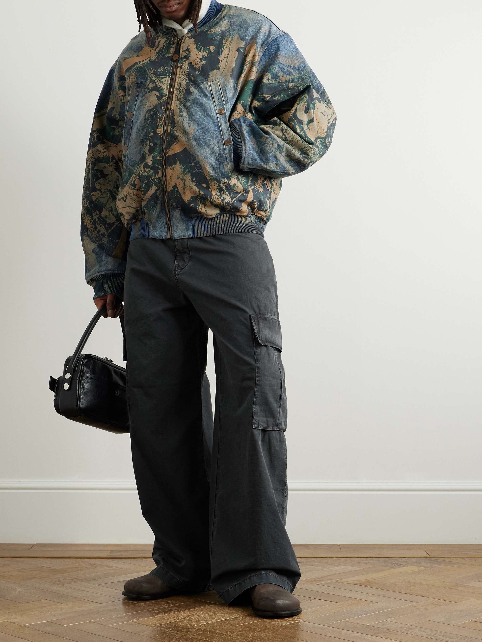 Wide-Leg Logo-Embroidered Cotton-Ripstop Cargo Trousers view