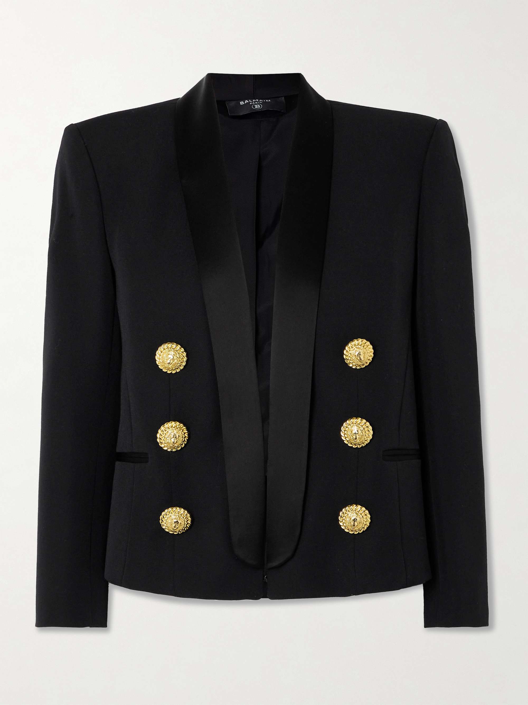 Embellished satin-trimmed grain de poudre wool jacket view