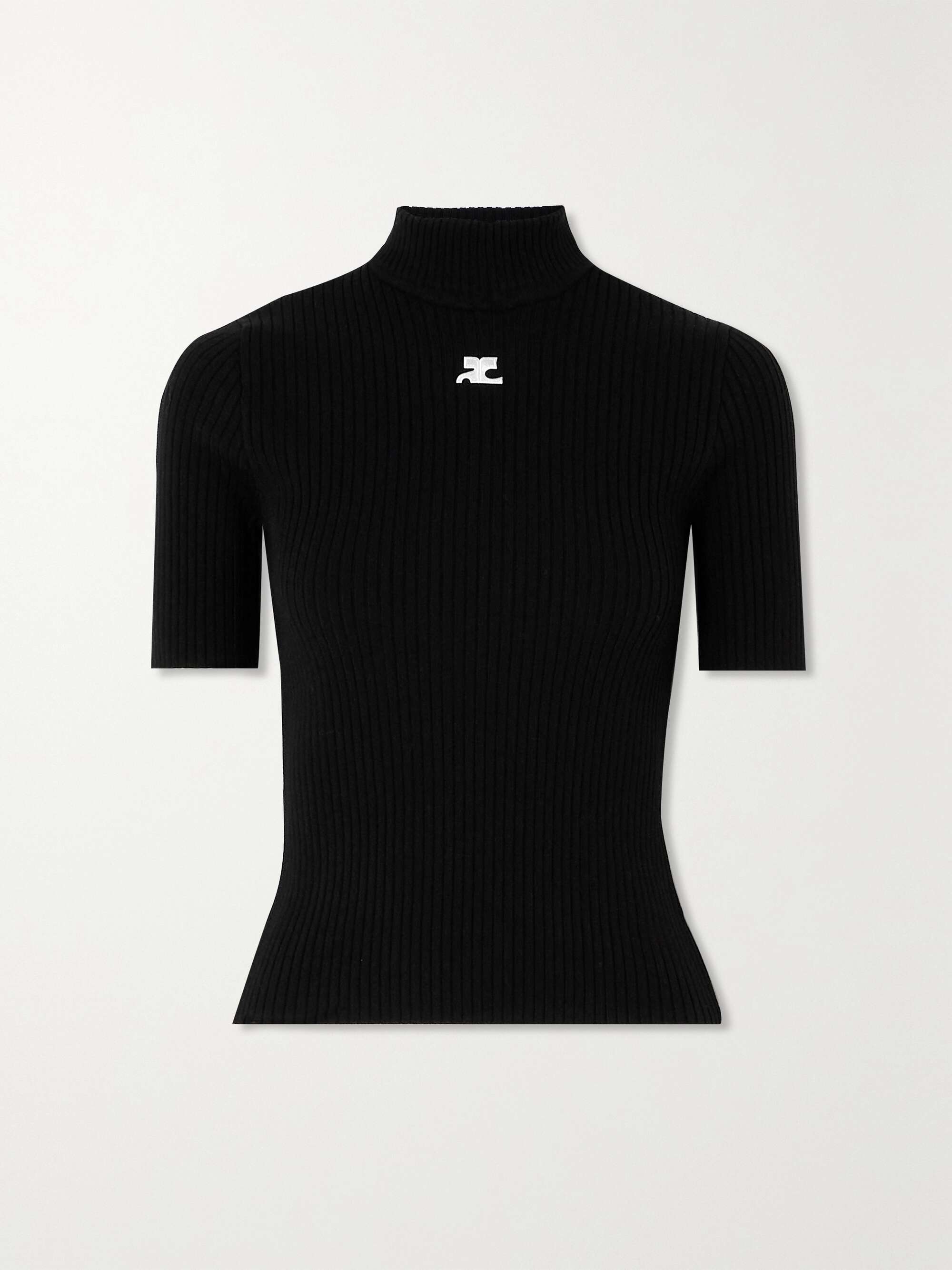 Embroidered ribbed-knit top view