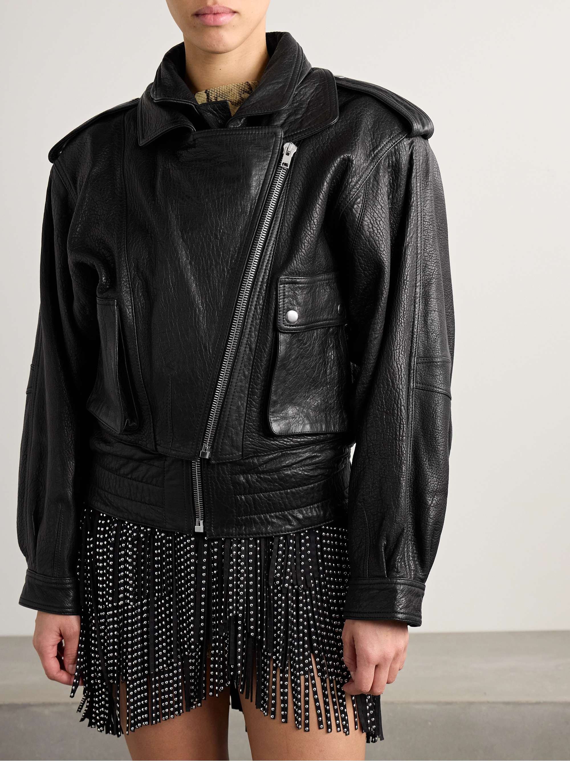 Aneli layered textured-leather jacket view