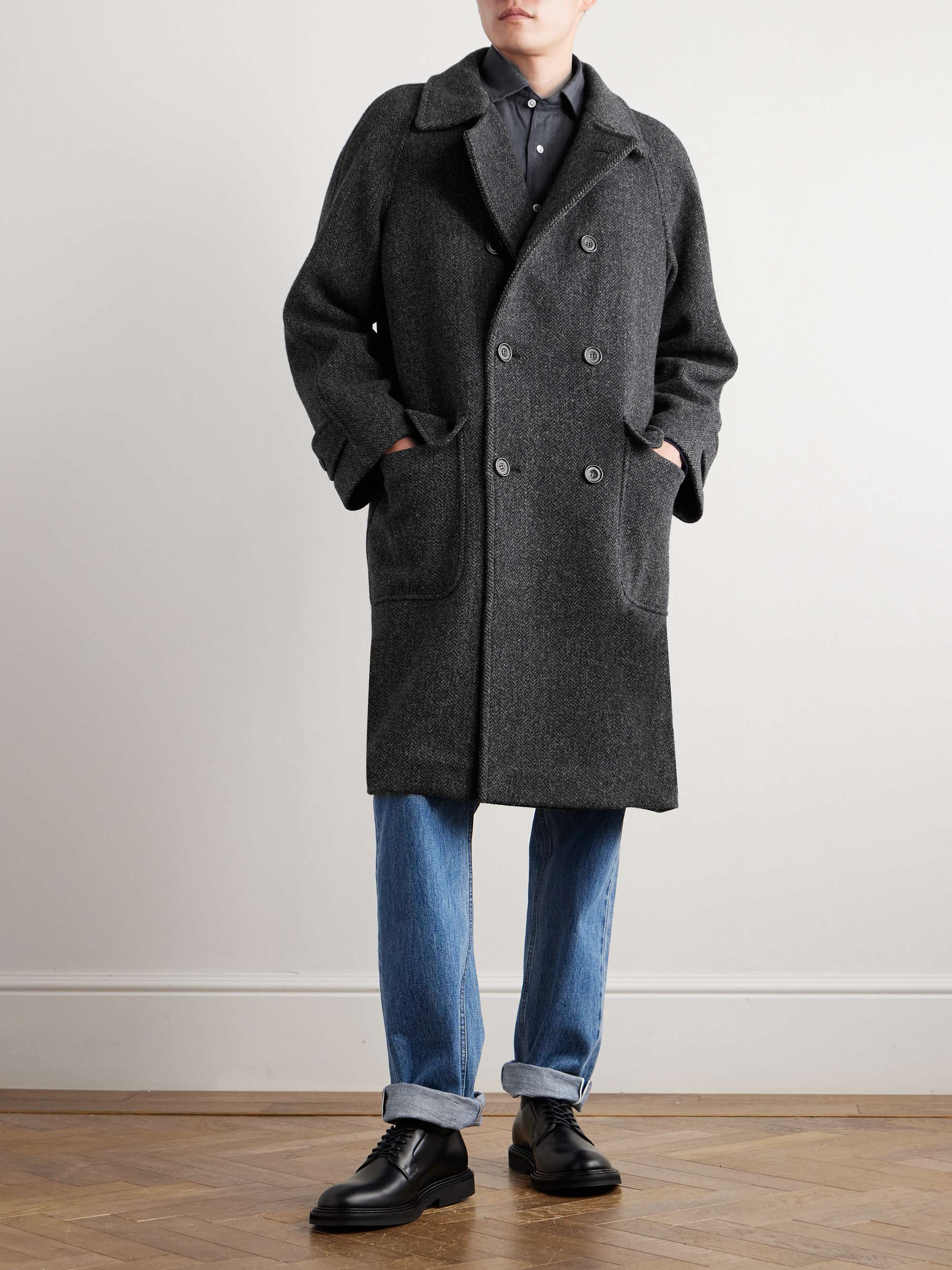 Double-Breasted Herringbone Wool Coat view