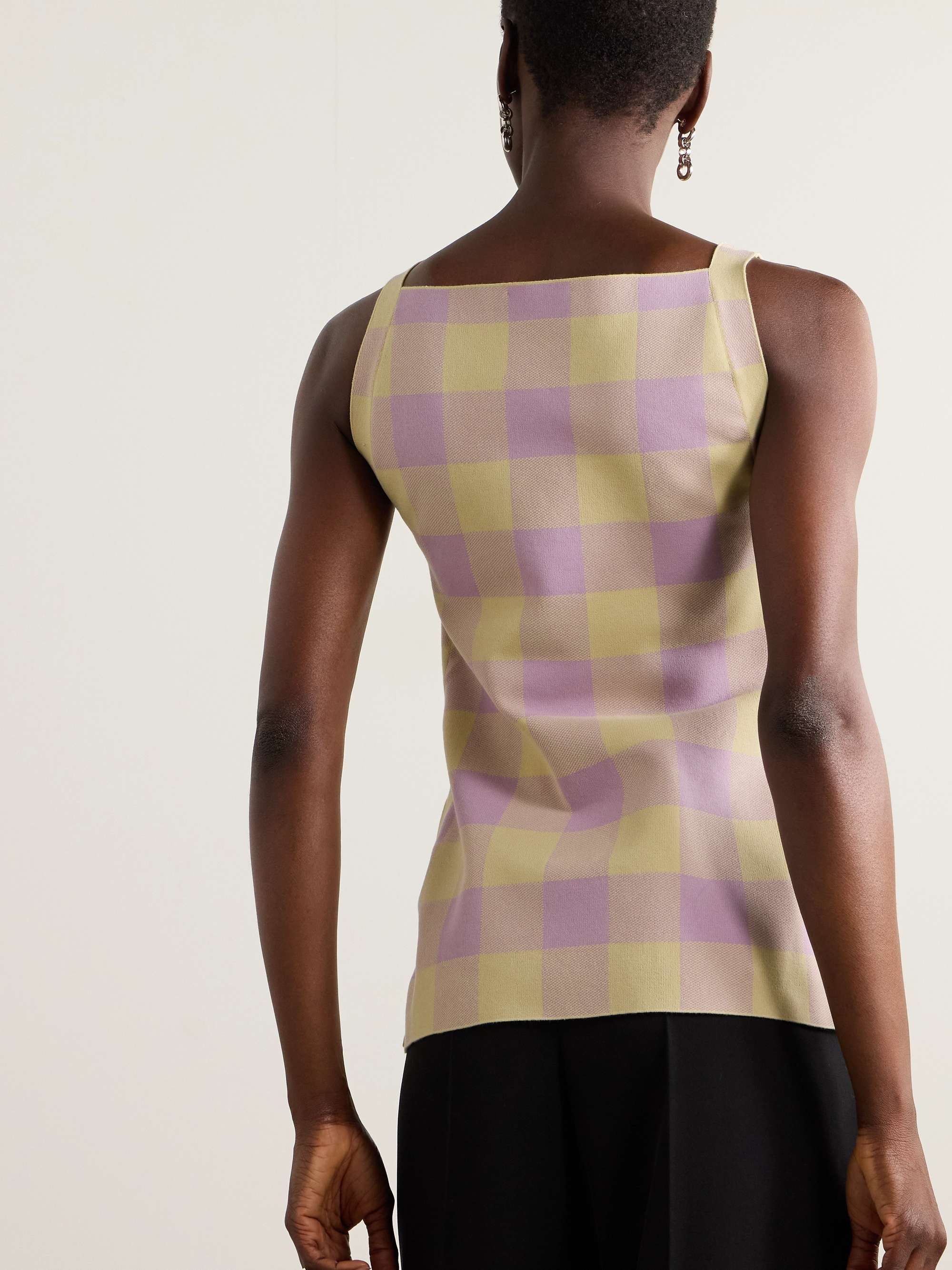 Asher gingham stretch-cotton jacquard top view