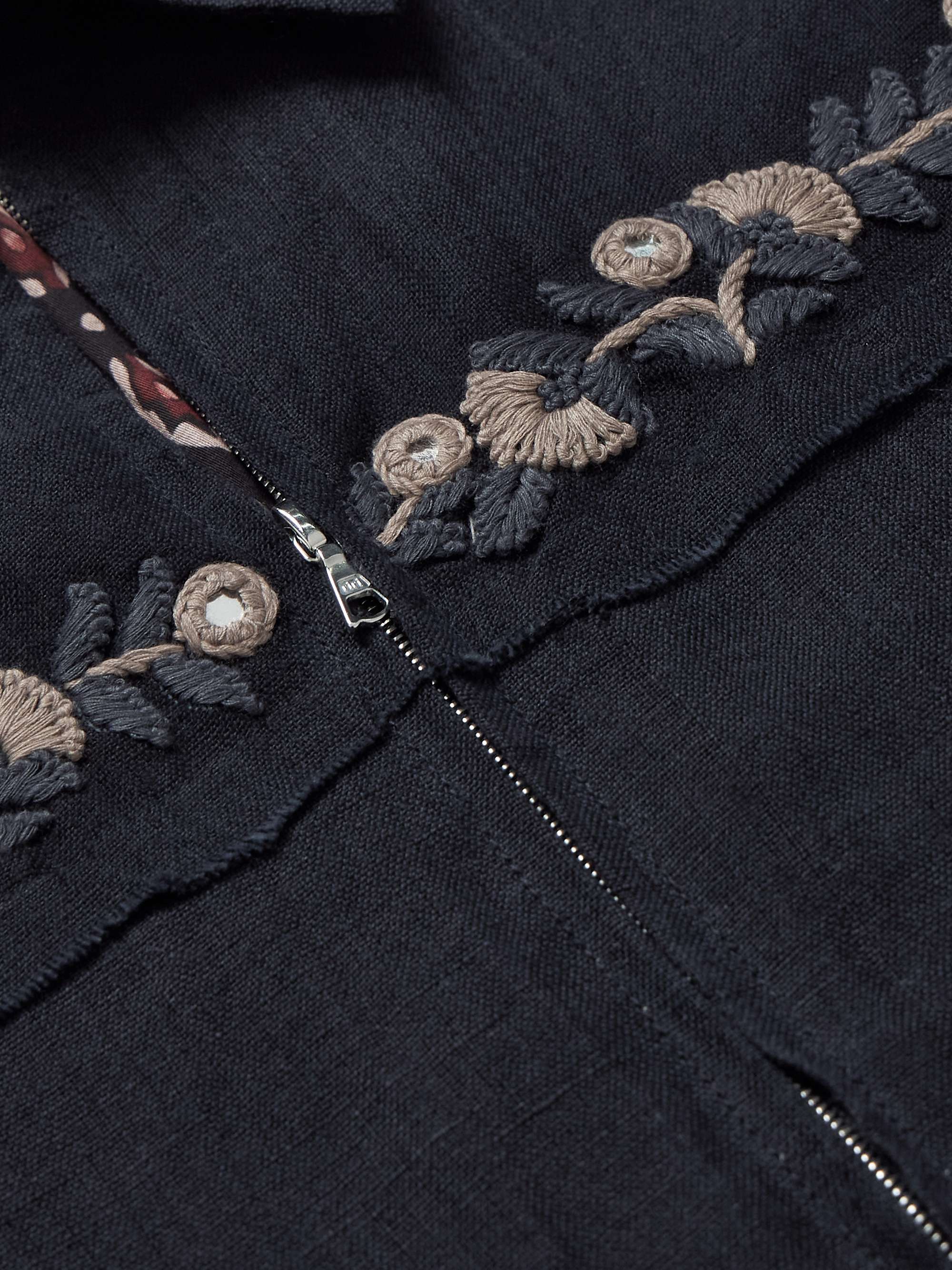 Embroidered Embellished Cotton and Linen-Blend Jacket view