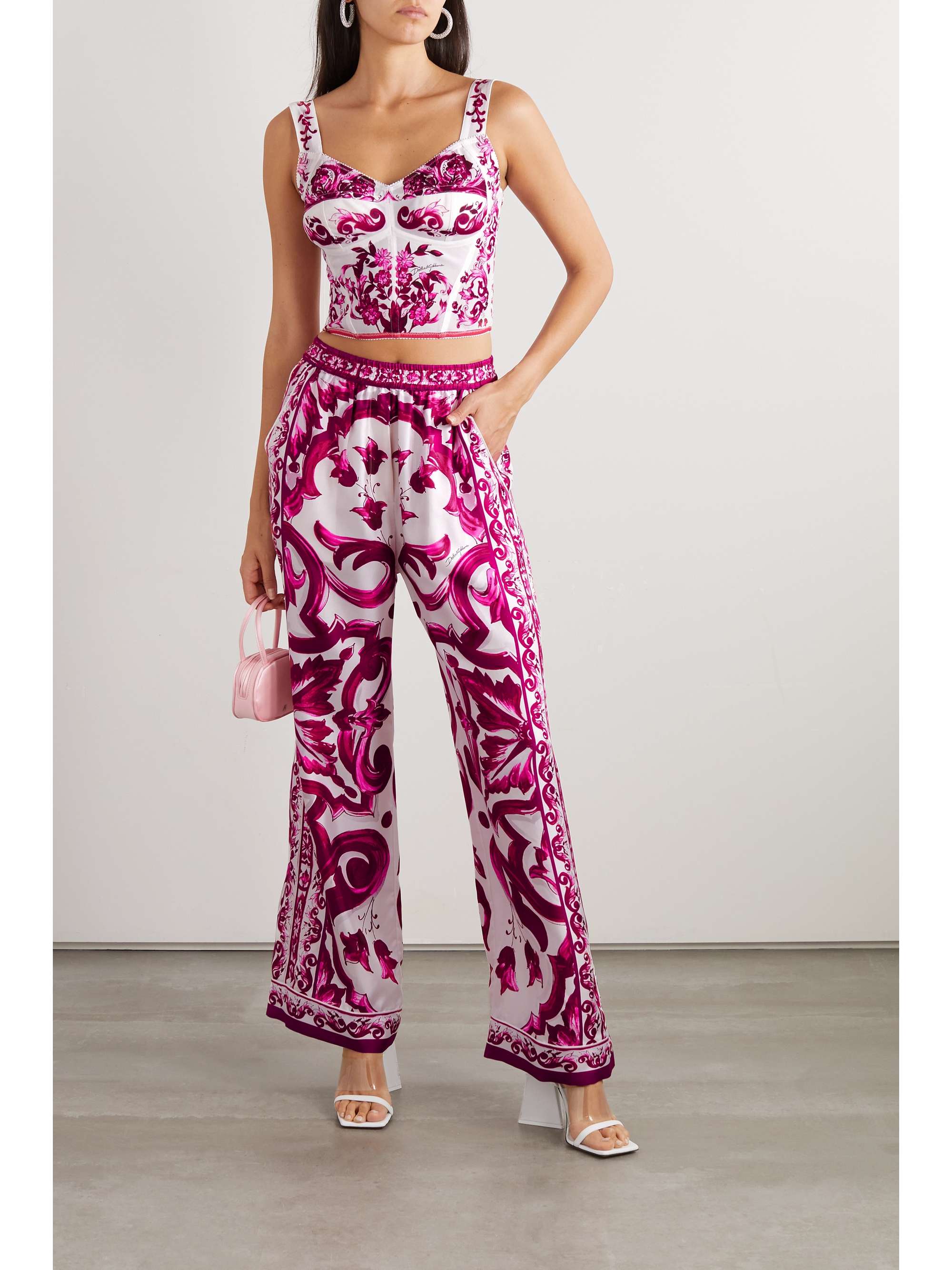 Maiolica floral-print mesh bustier top view