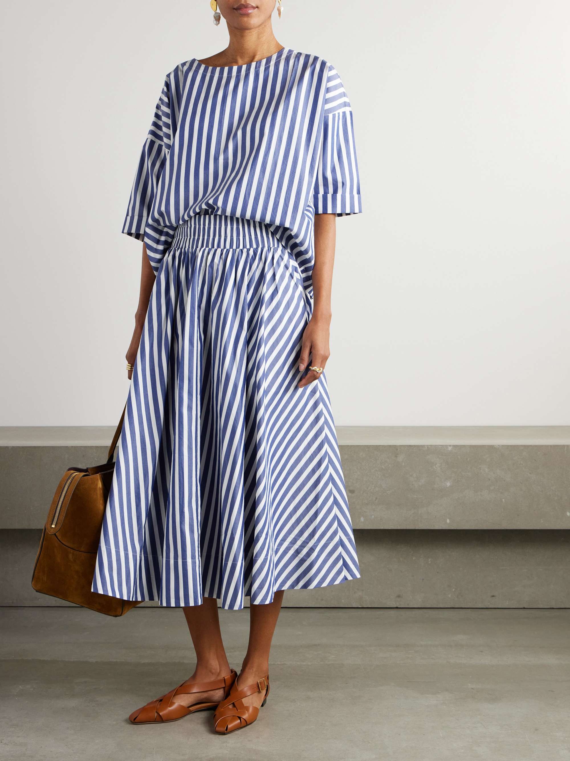 Kyria striped cotton-poplin midi skirt view
