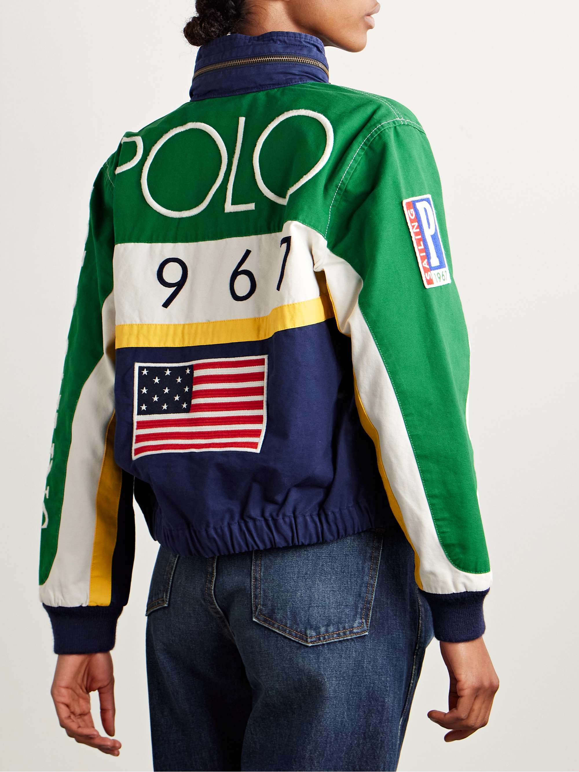 Appliquéd embroidered paneled cotton-canvas jacket view