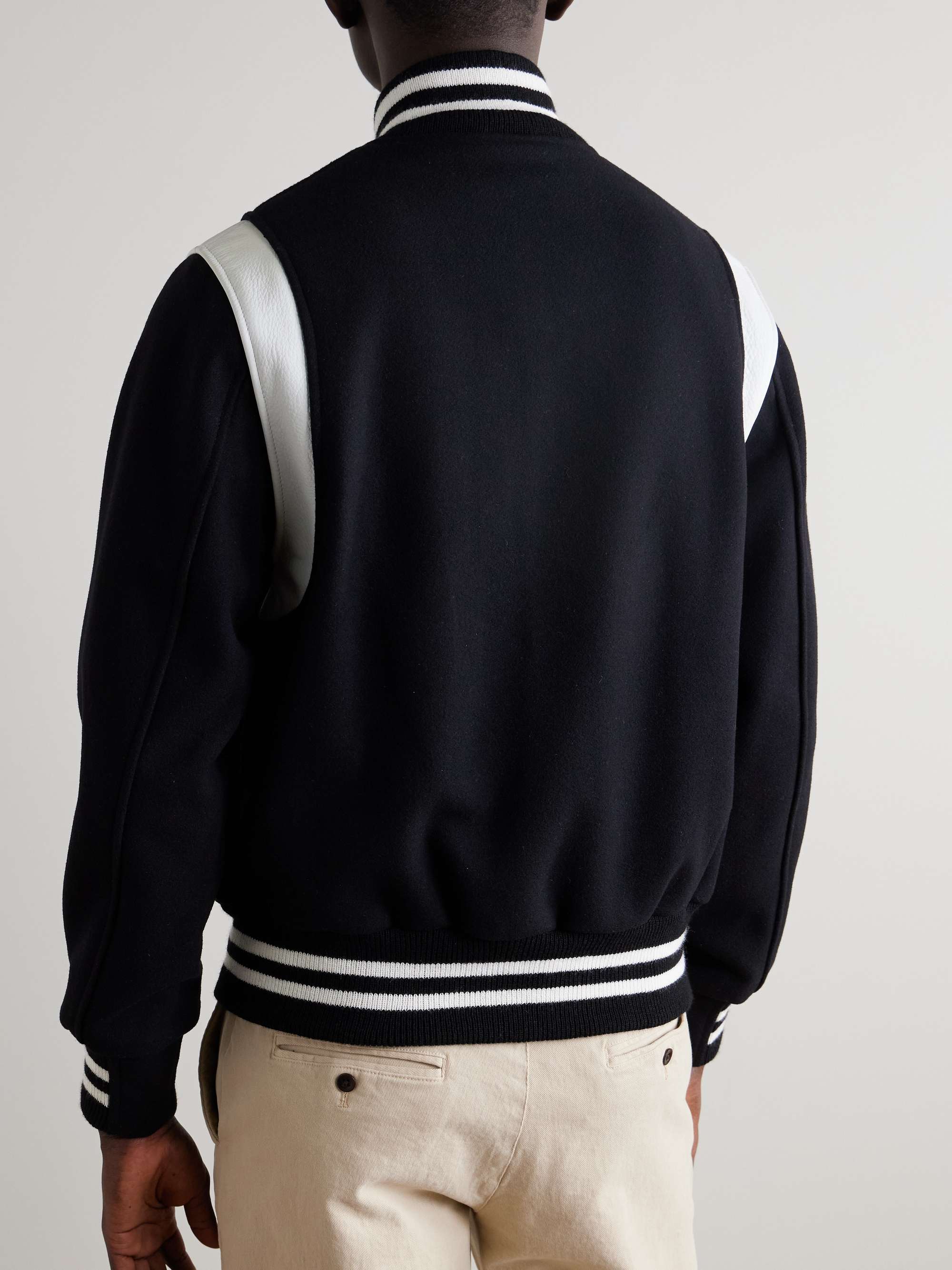The Hayes Leather-Panelled Wool-Blend Varsity Jacket view