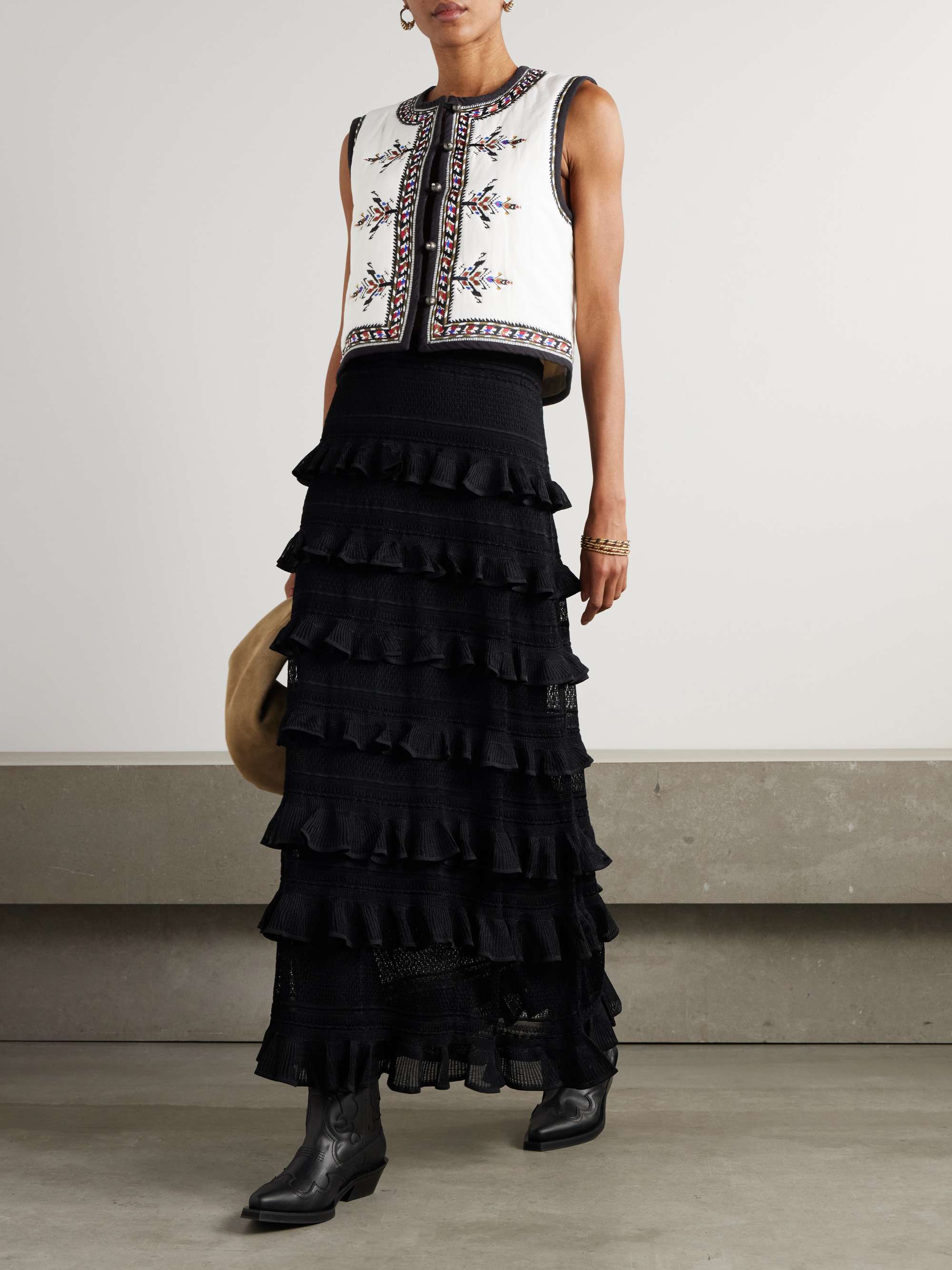 Padded embroidered woven vest view