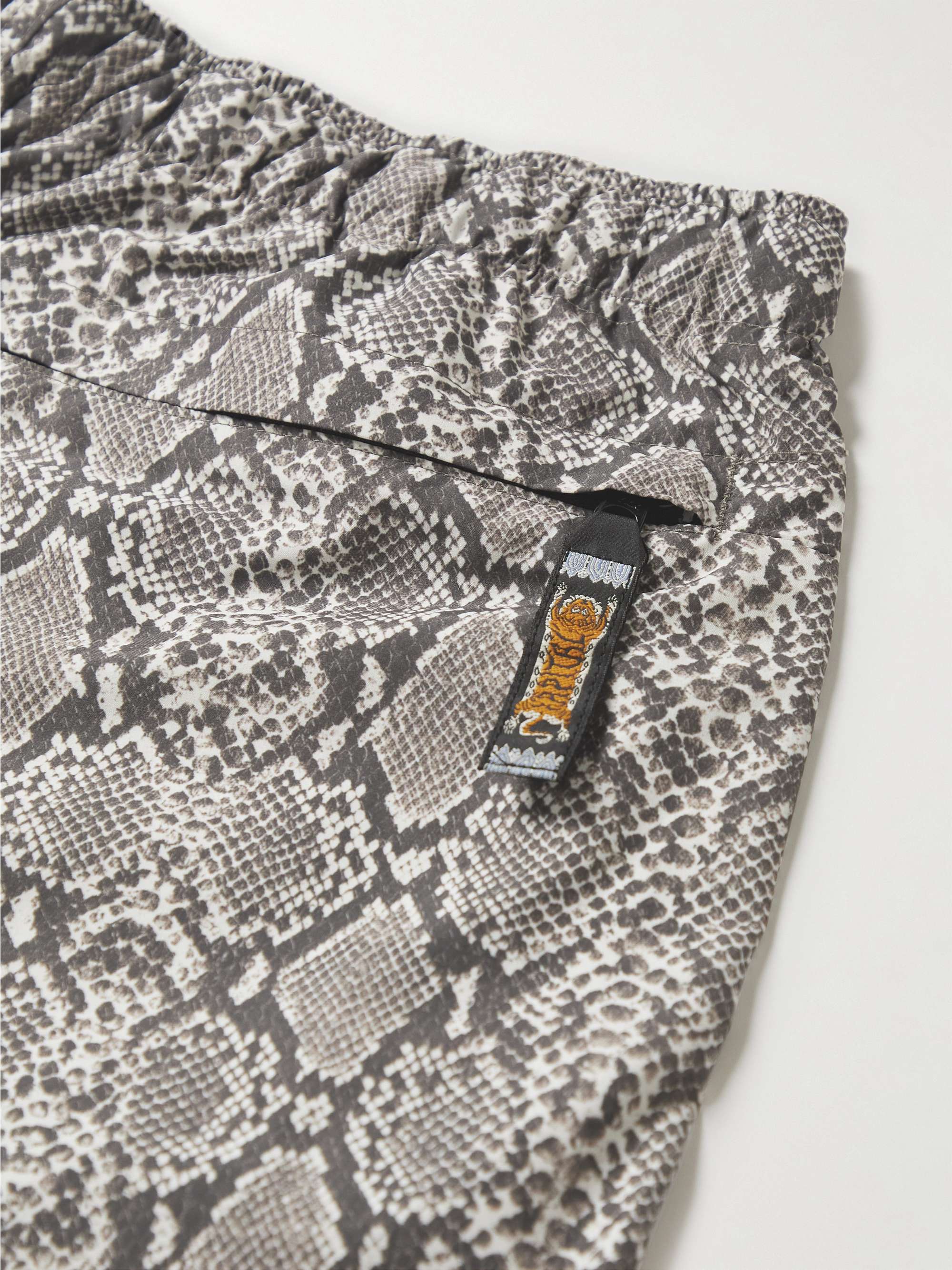Straight-Leg Belted Snake-Print Taffeta Shorts view