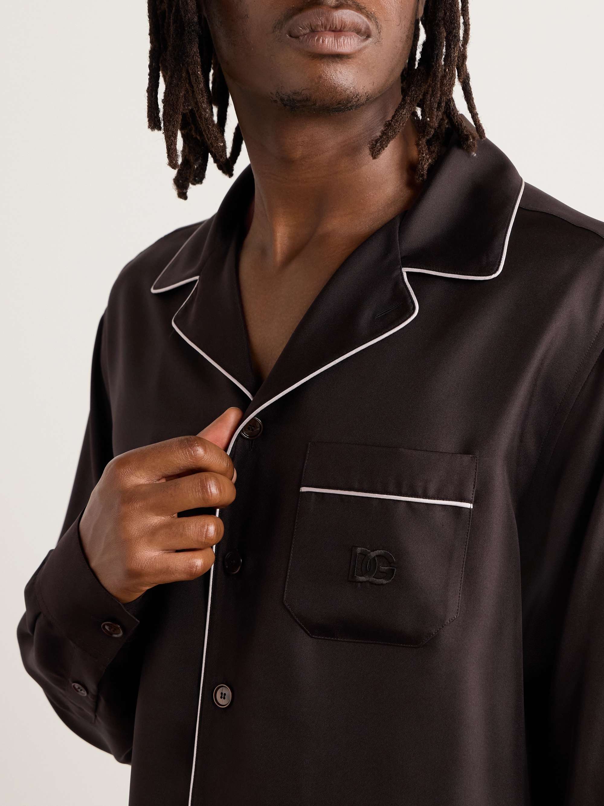 Camp-Collar Logo-Embroidered Silk-Twill Pyjama Shirt view