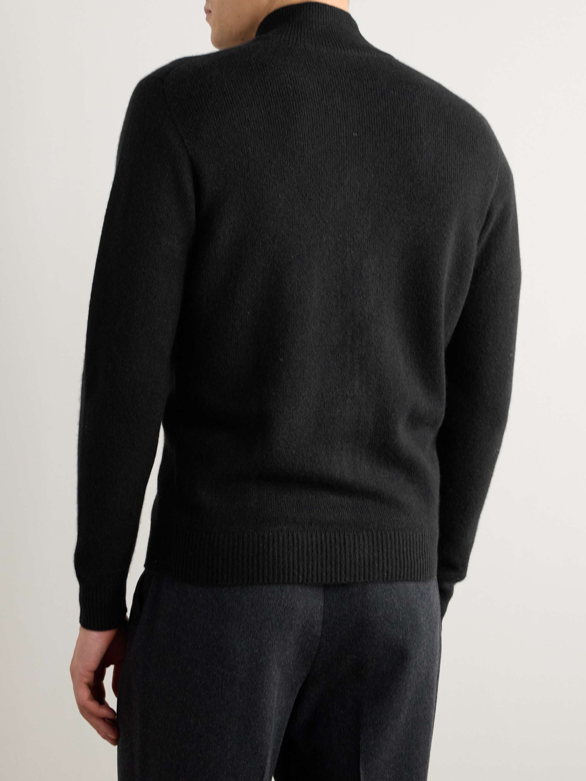 Slim-Fit Ribbed Cashmere Zip-Up Cardigan view