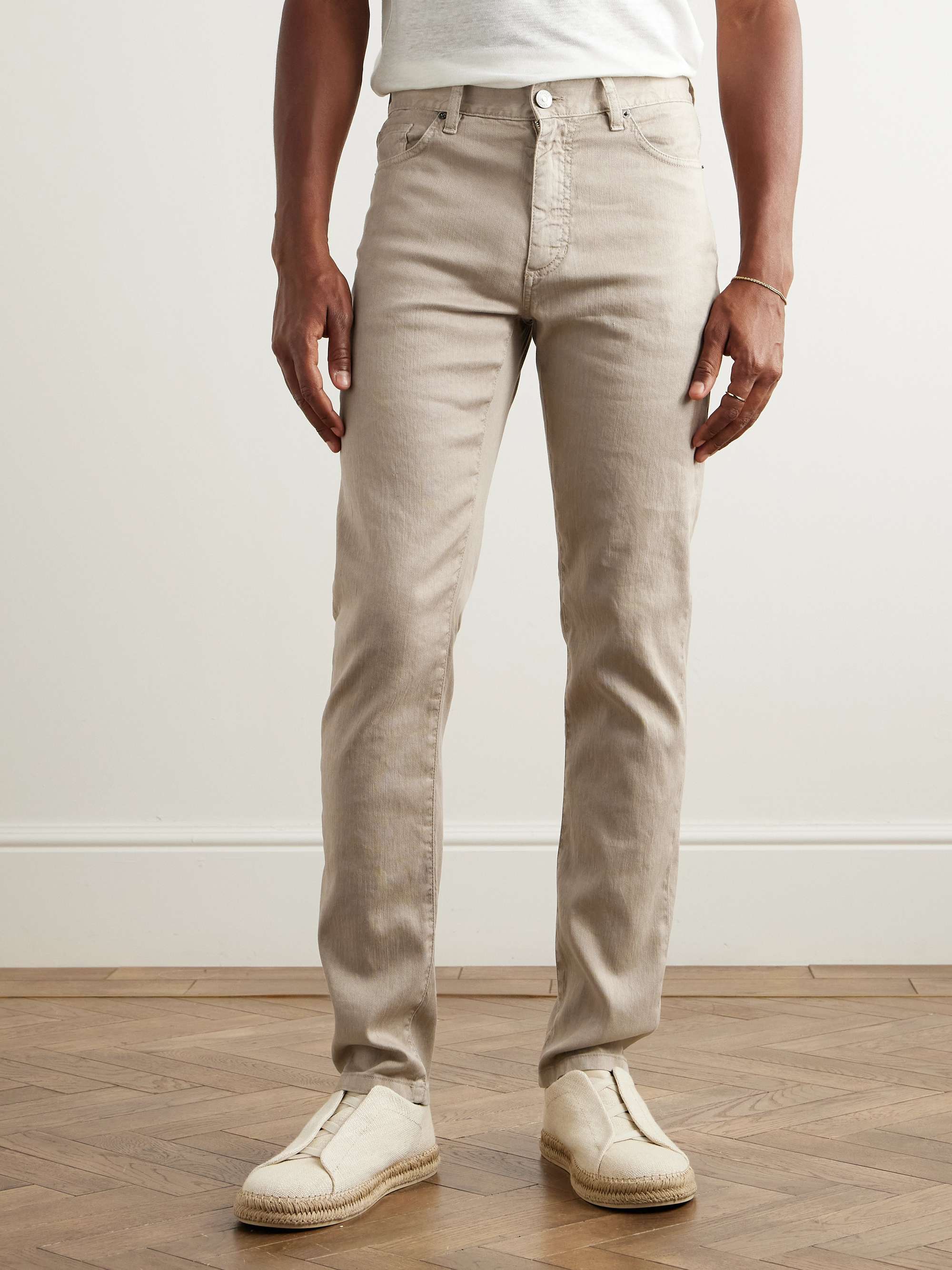 Roccia Slim-Fit Straight-Leg Linen-Blend Trousers view
