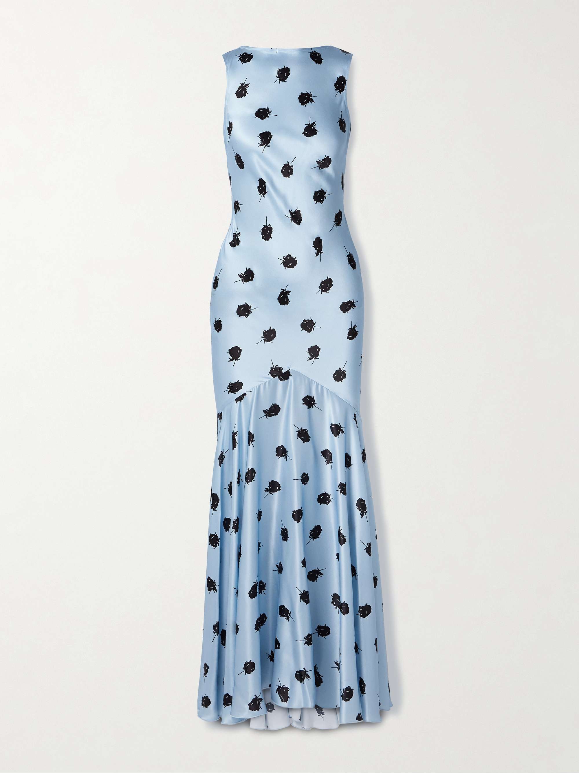 Open-back draped floral-print satin maxi dress view