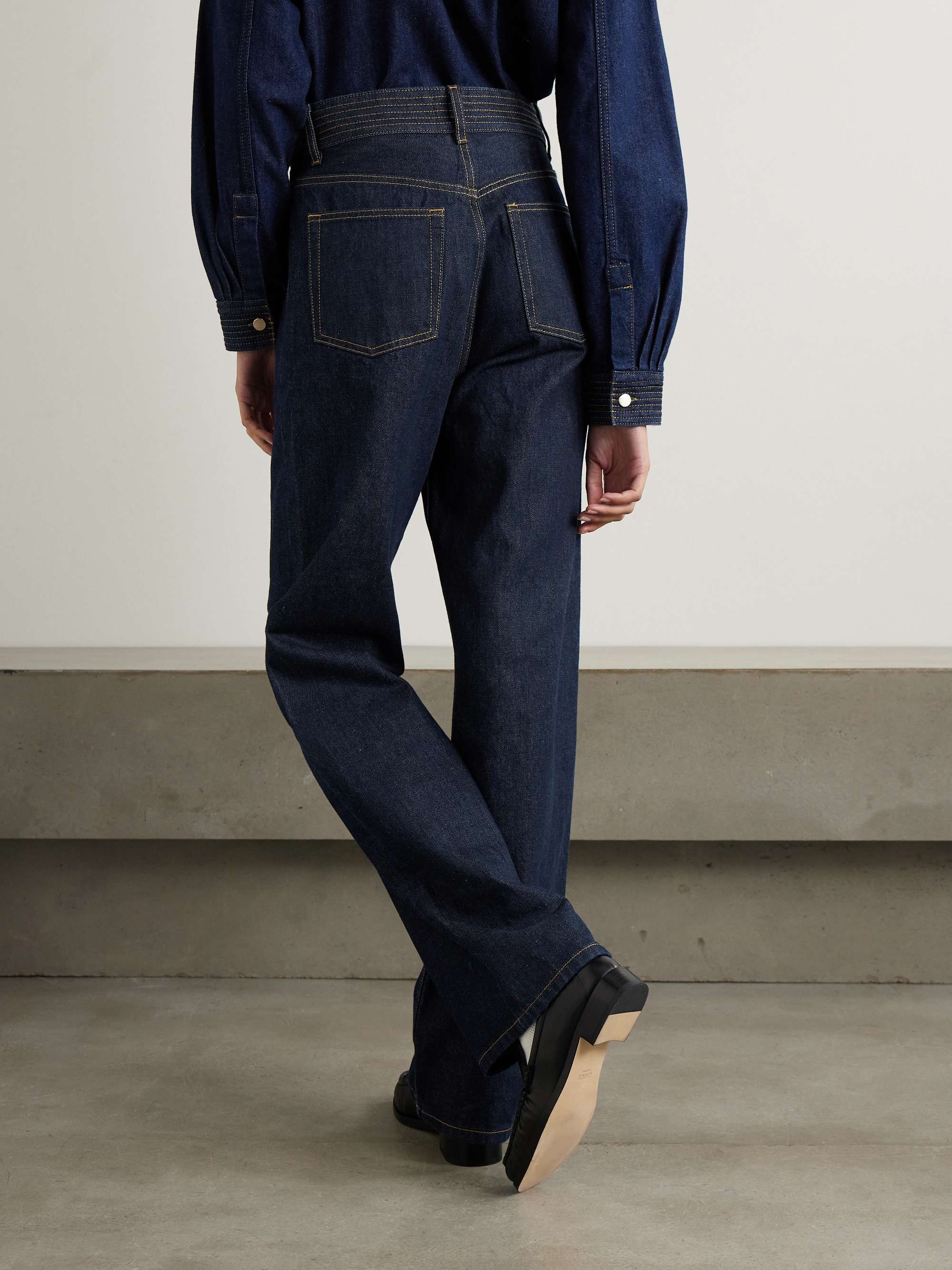 The Trapunto topstitched high-rise wide-leg organic jeans view