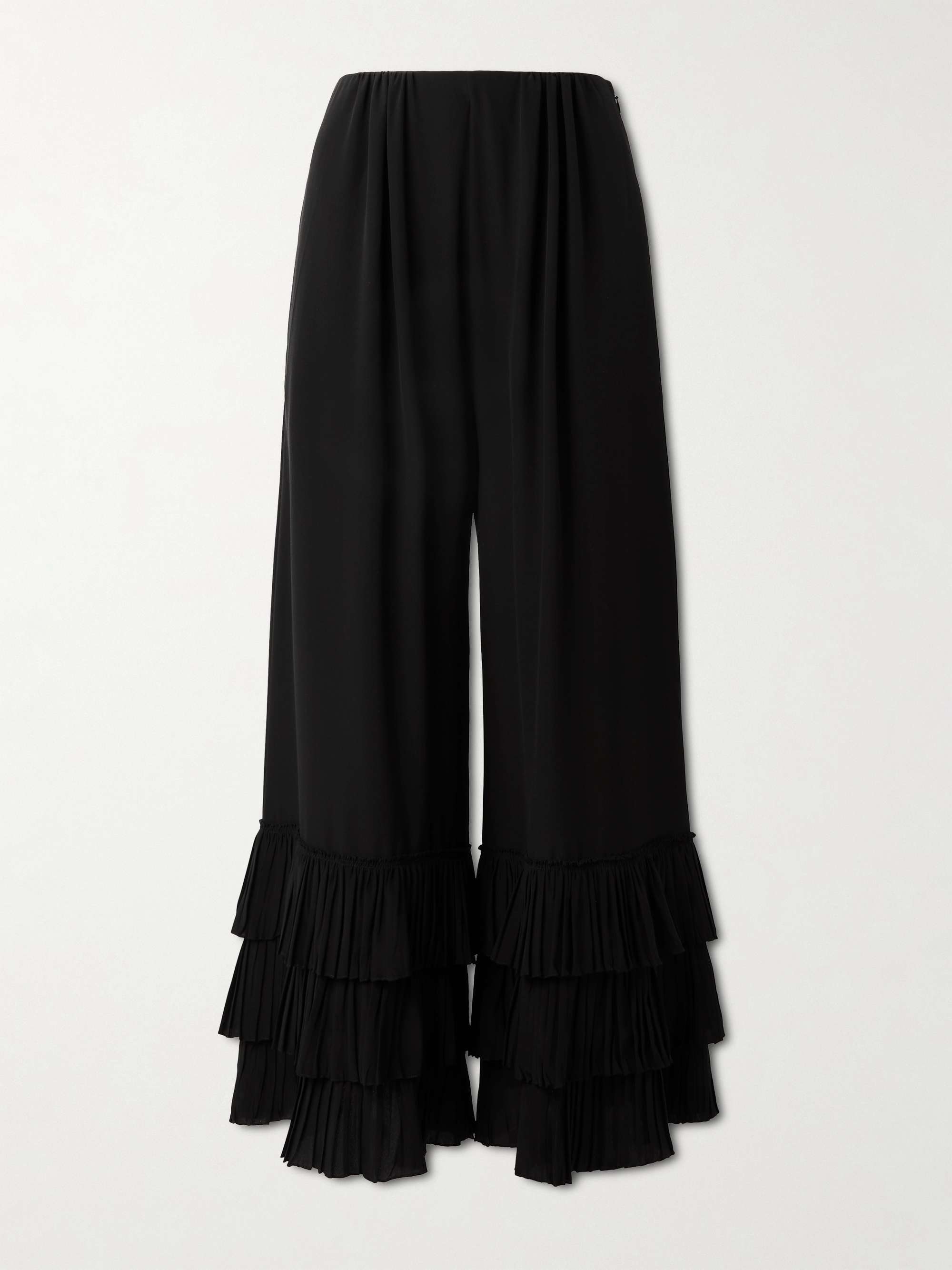 Ruffled silk crepe de chine wide-leg pants view