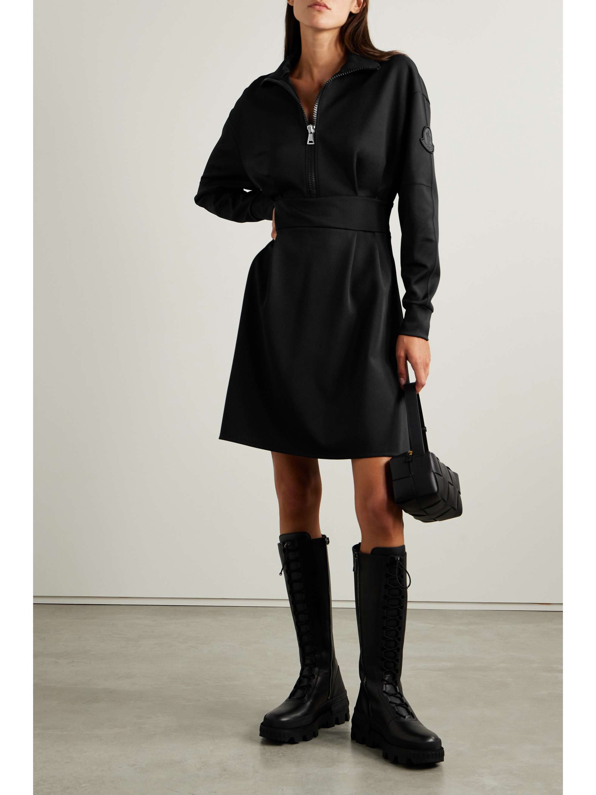 Pleated ponte mini dress view
