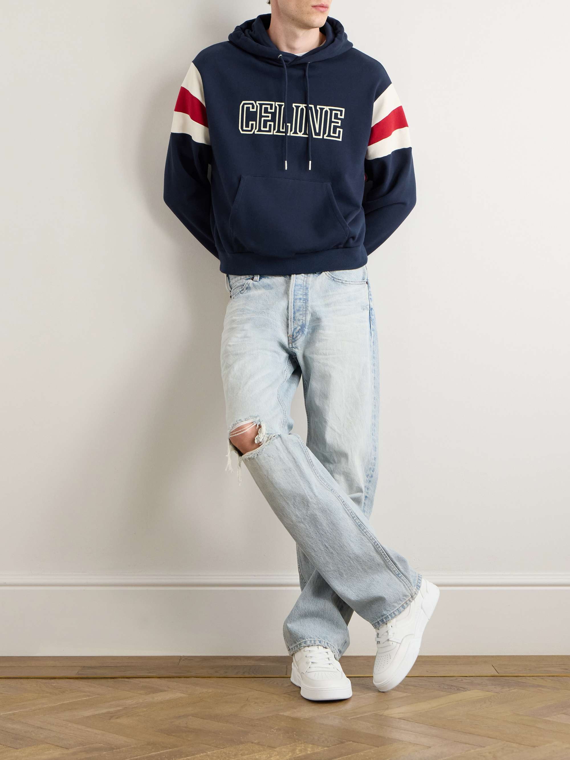 Logo-Flocked Striped Cotton-Jersey Hoodie view