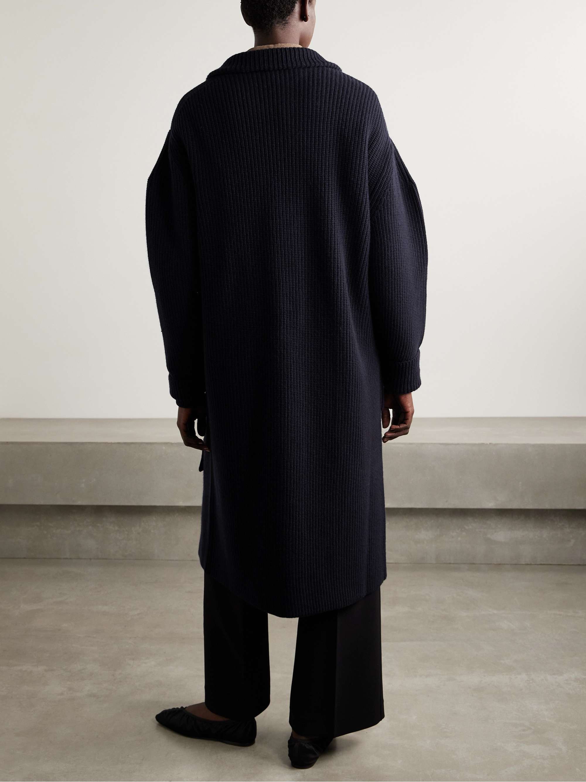 Belted ribbed merino wool and cashmere-blend cardigan view