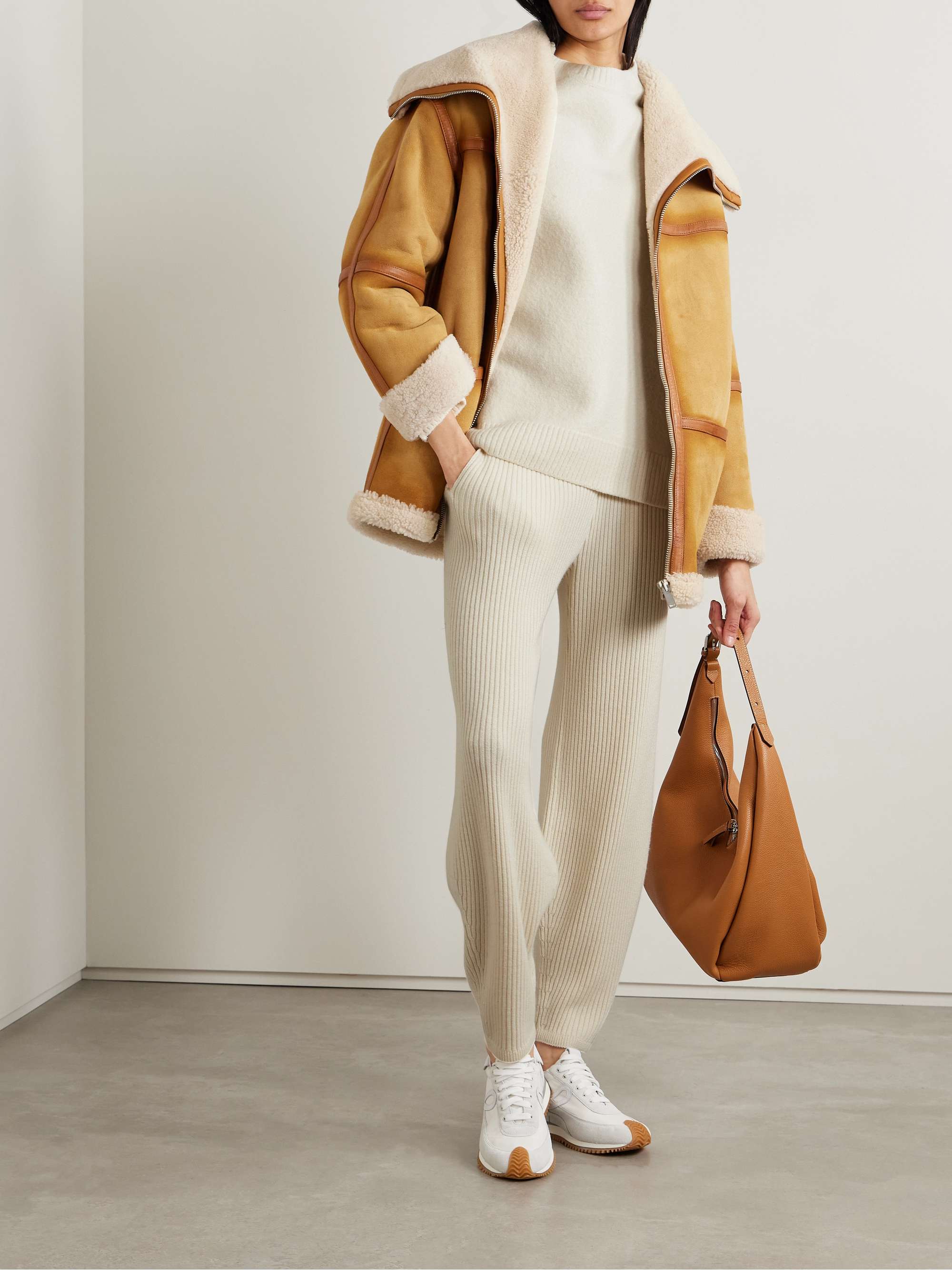 Ribbed silk and cashmere-blend tapered track pants view