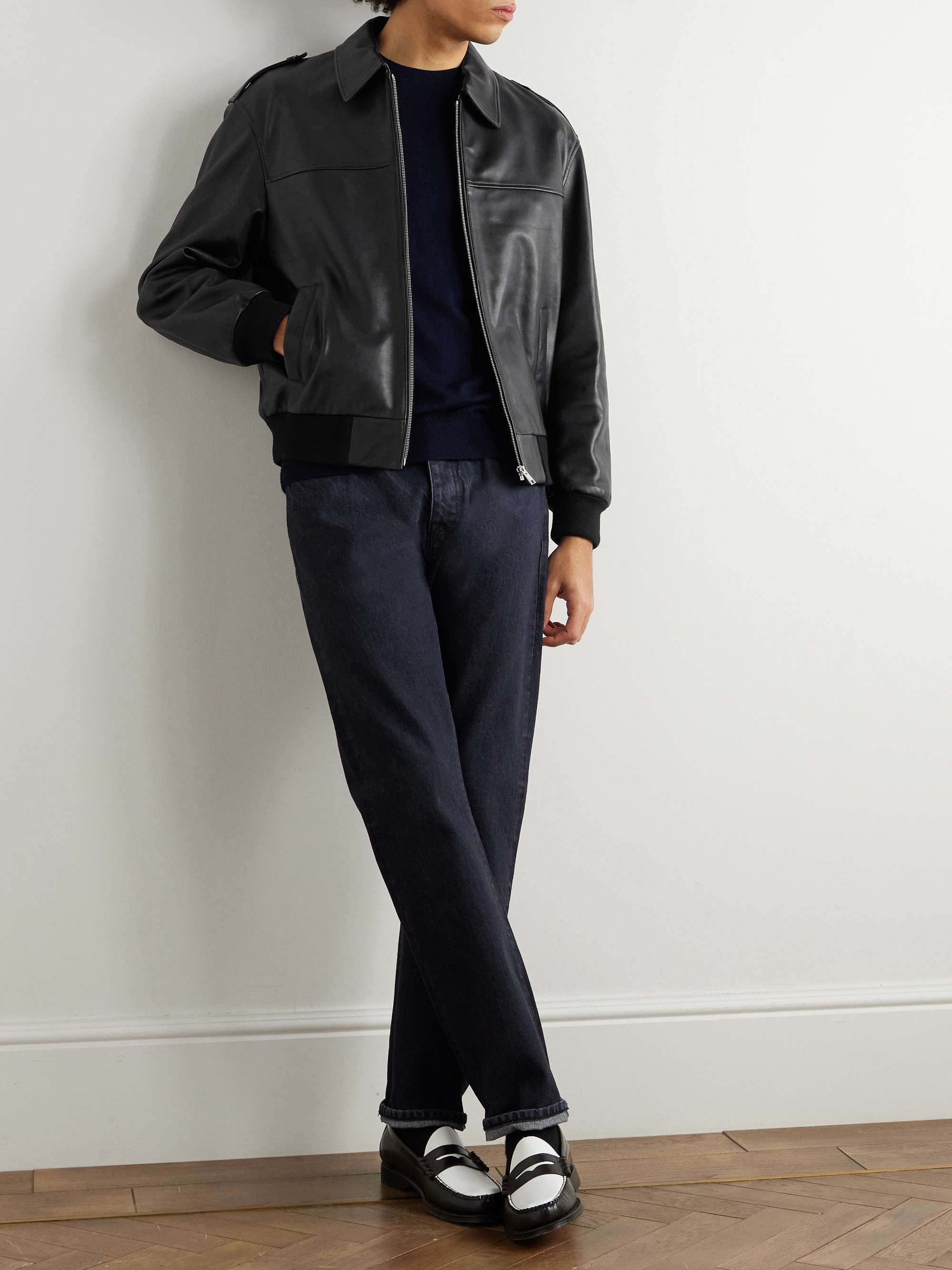 Full-Grain Leather Bomber Jacket view