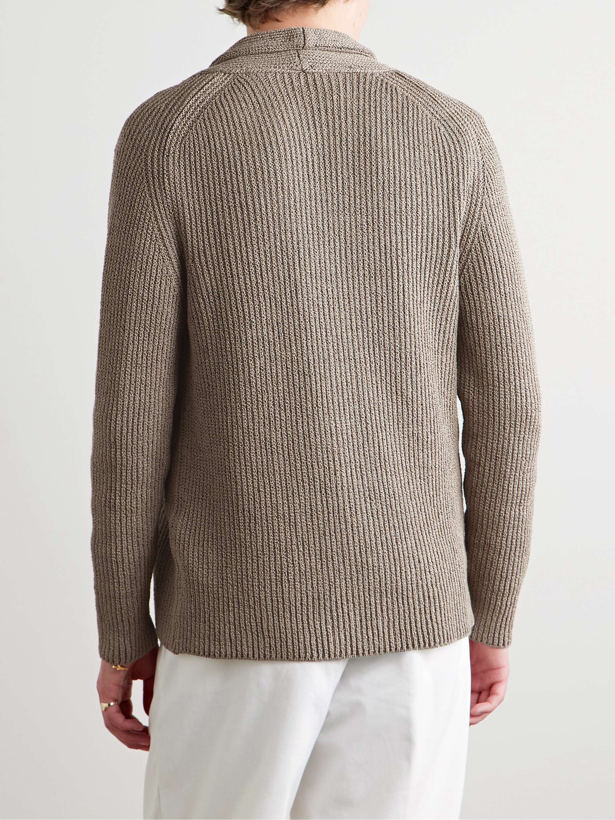 Shawl-Collar Garment-Dyed Ribbed Cotton Cardigan view