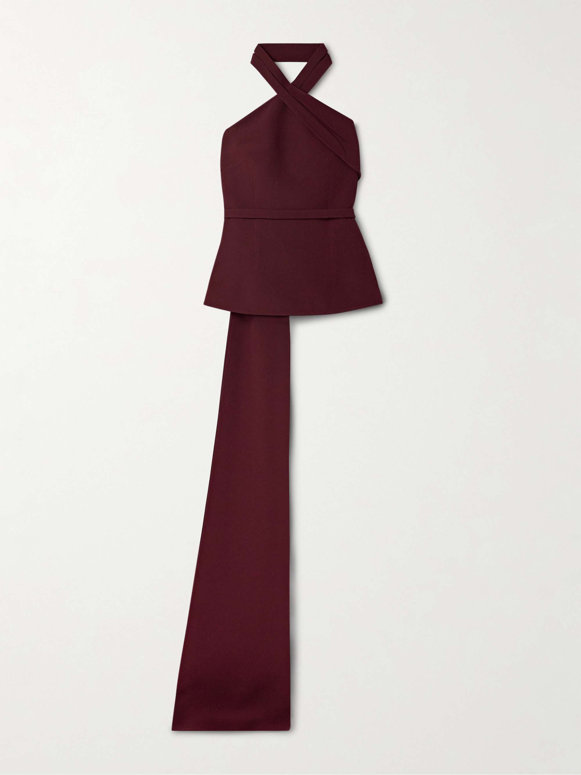 Odele asymmetric draped crepe halterneck top view
