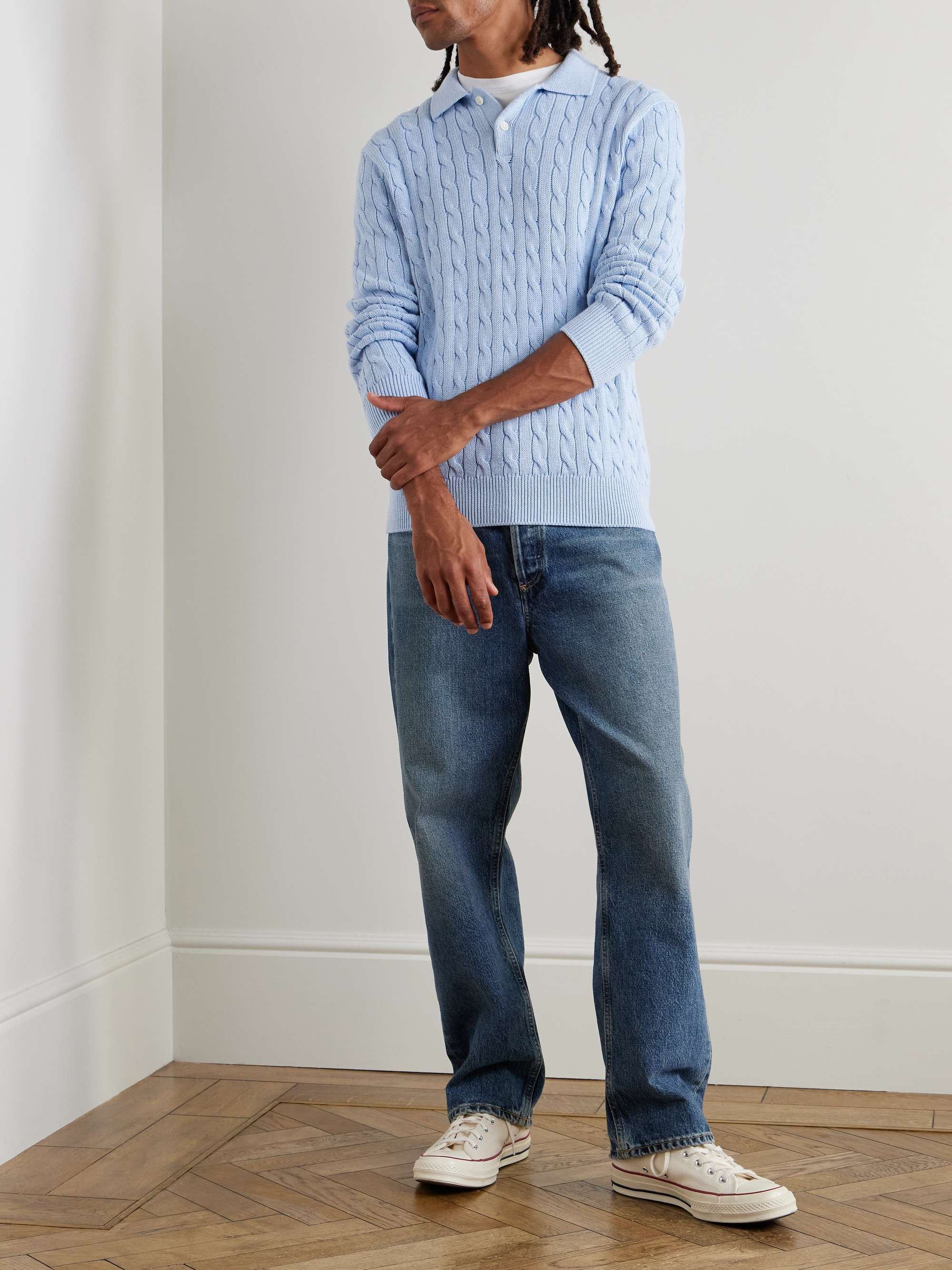 Cable-Knit Cashmere Polo Shirt view