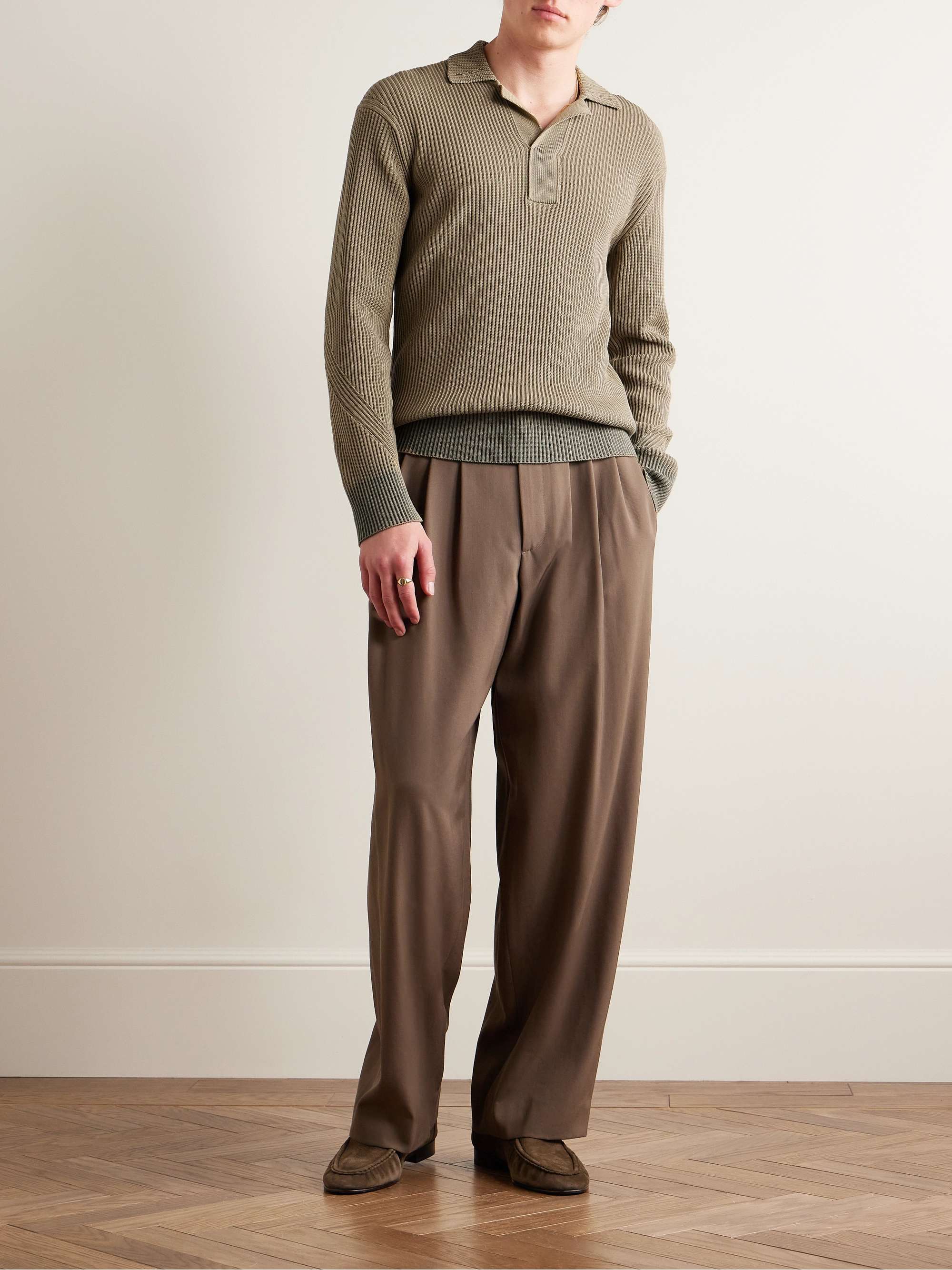 Ribbed Mulberry Silk and Cotton-Blend Polo Shirt view