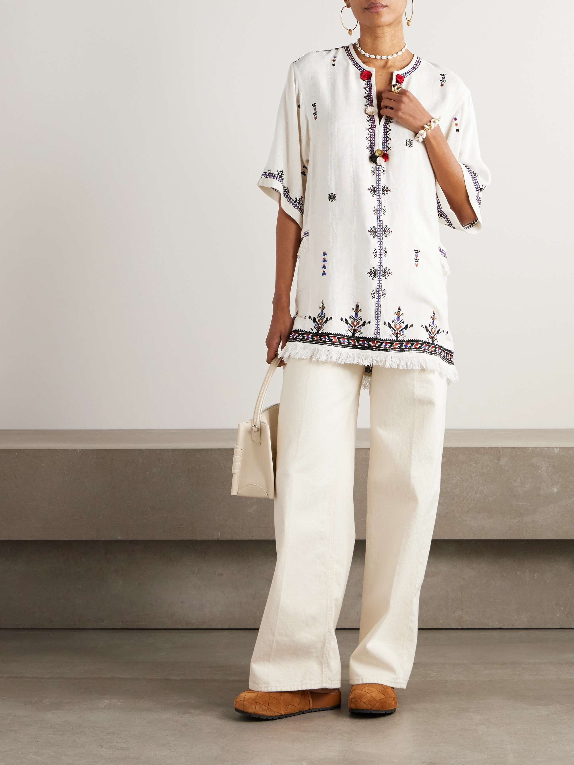 Kressy embellished embroidered woven tunic view