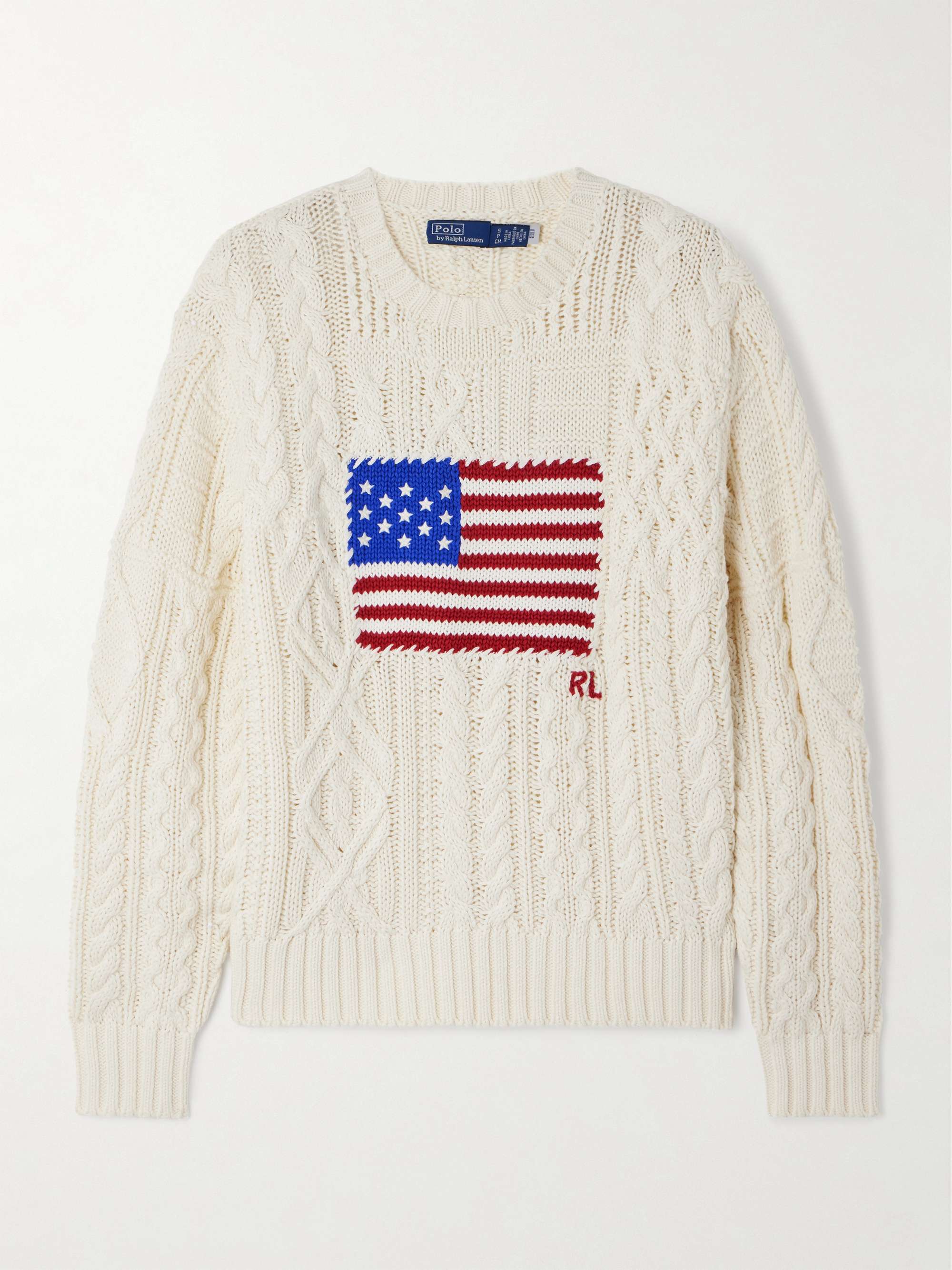 Intarsia and cable-knit cotton sweater view