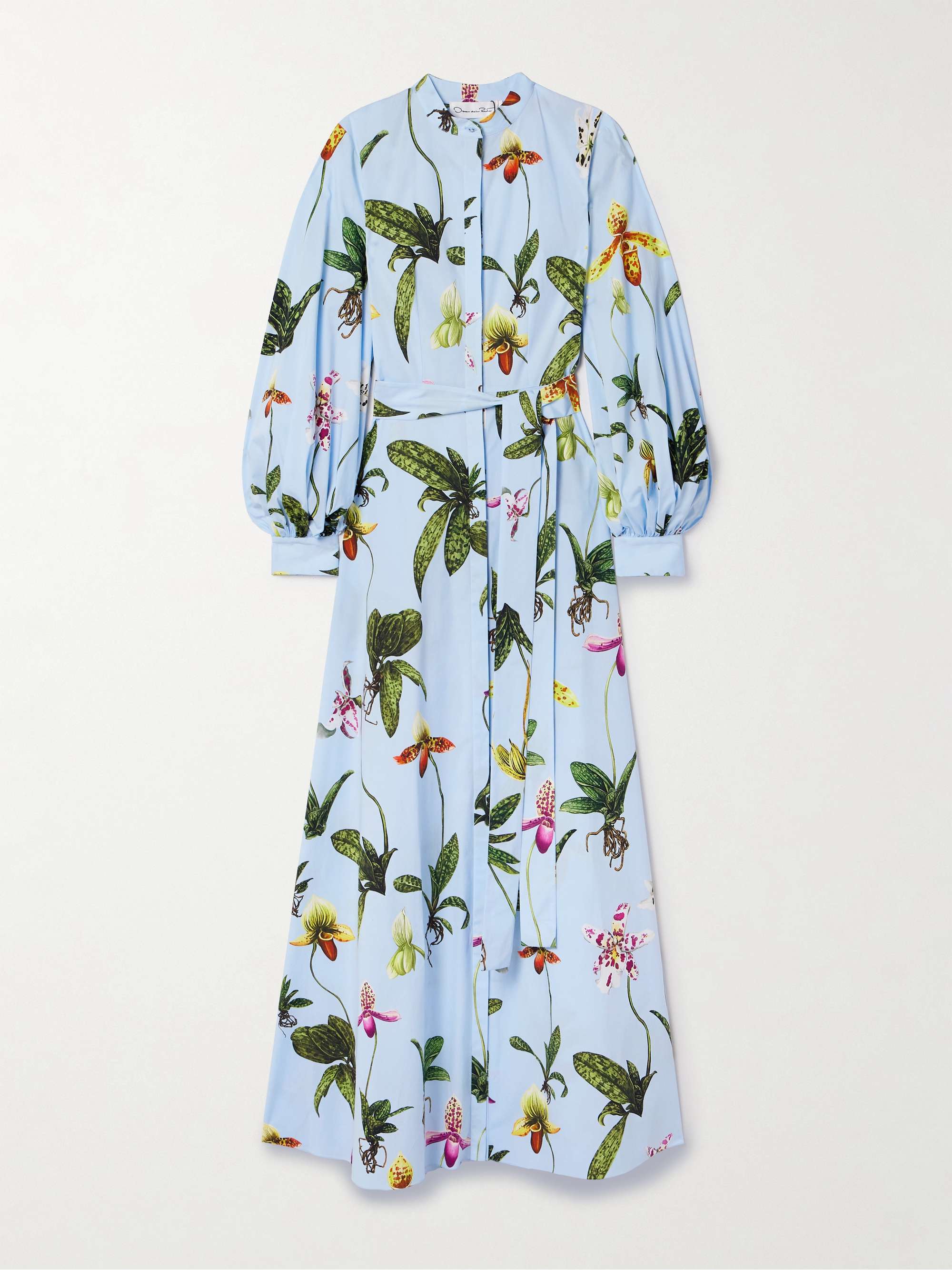 Belted floral-print cotton-blend poplin maxi shirt dress view