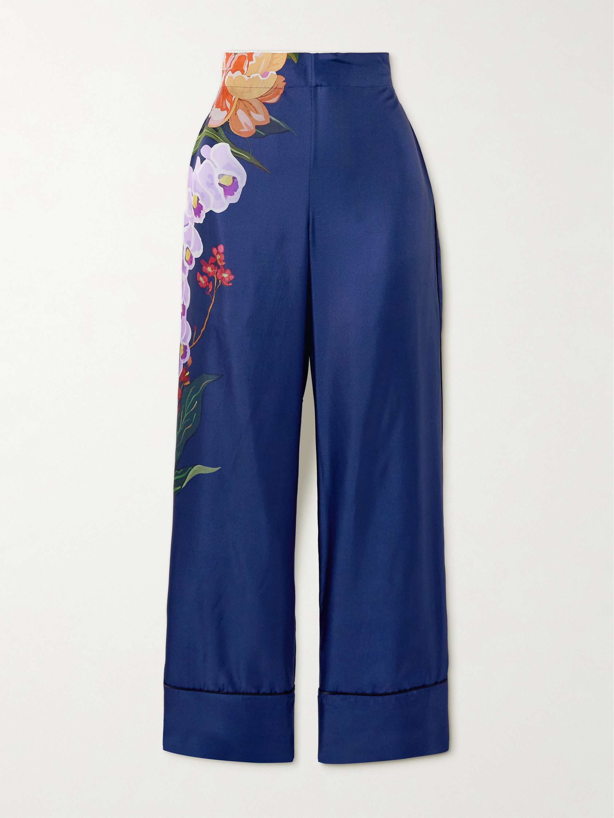 Havana floral-print silk-twill wide-leg pants view