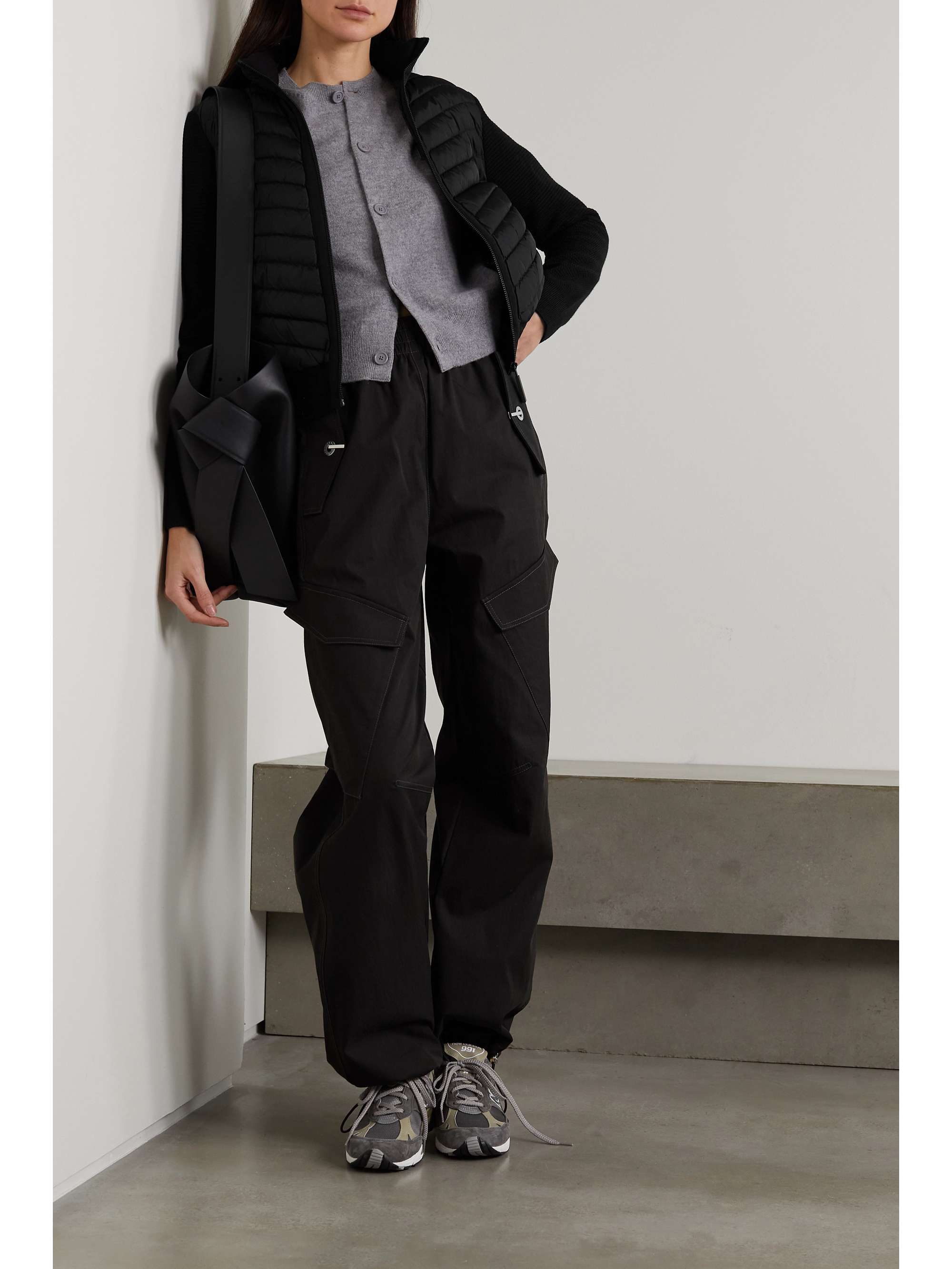 Hybridge paneled wool and quilted shell down jacket view